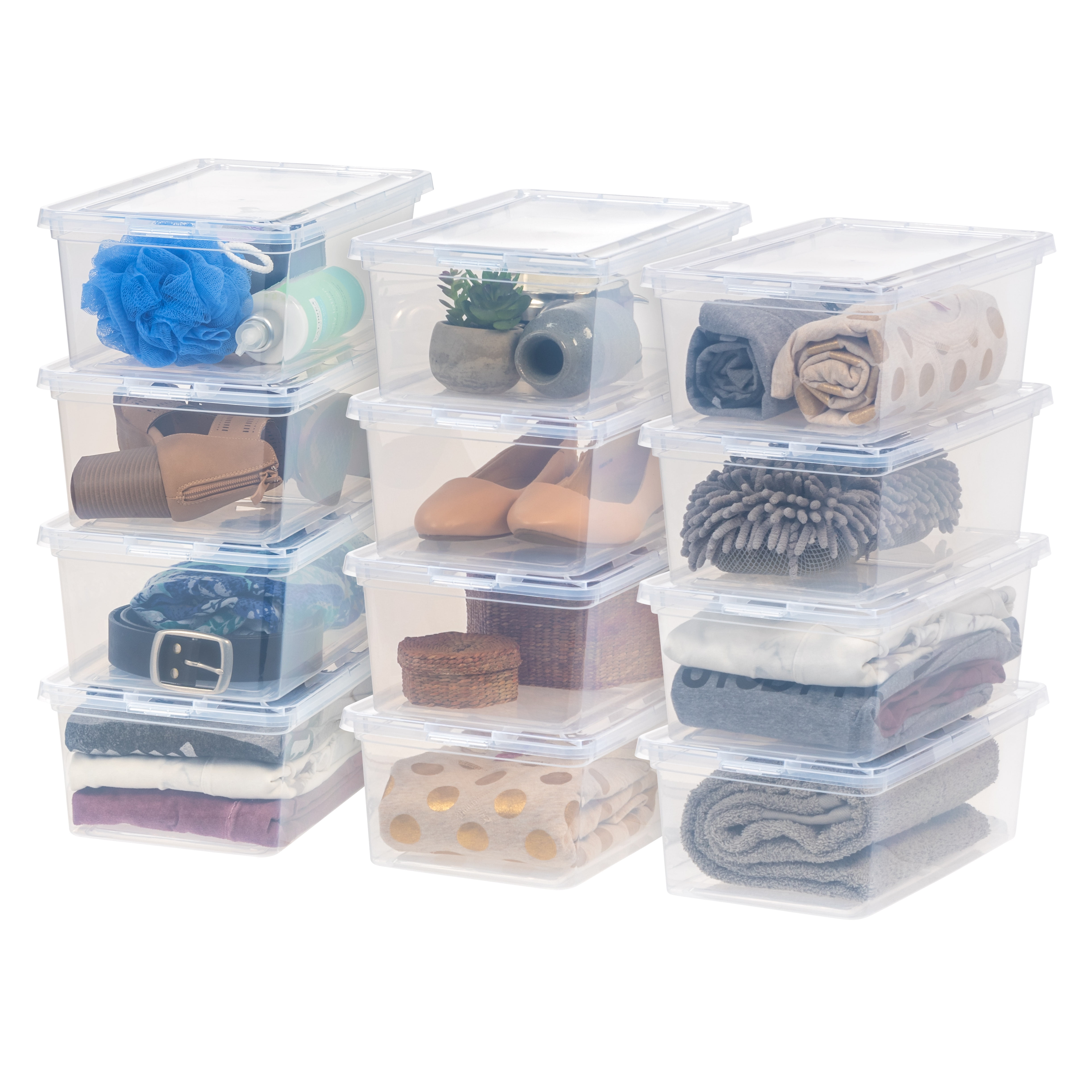 IRIS USA Plastic Storage Bin Tote Organizing Container with Latching Lid (Clear, 6 qt, 12 Pack) 5exk1