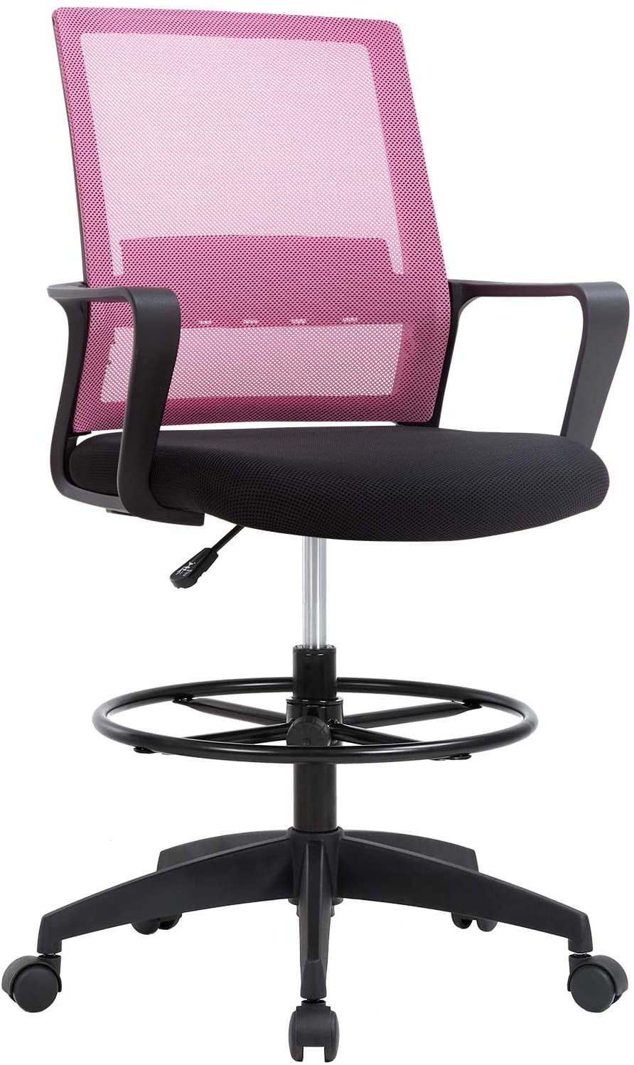 BestOffice Ergonomic Drafting Chair with Lumbar Support and Adjustable Arms (Pink, Mid Back) b32q5