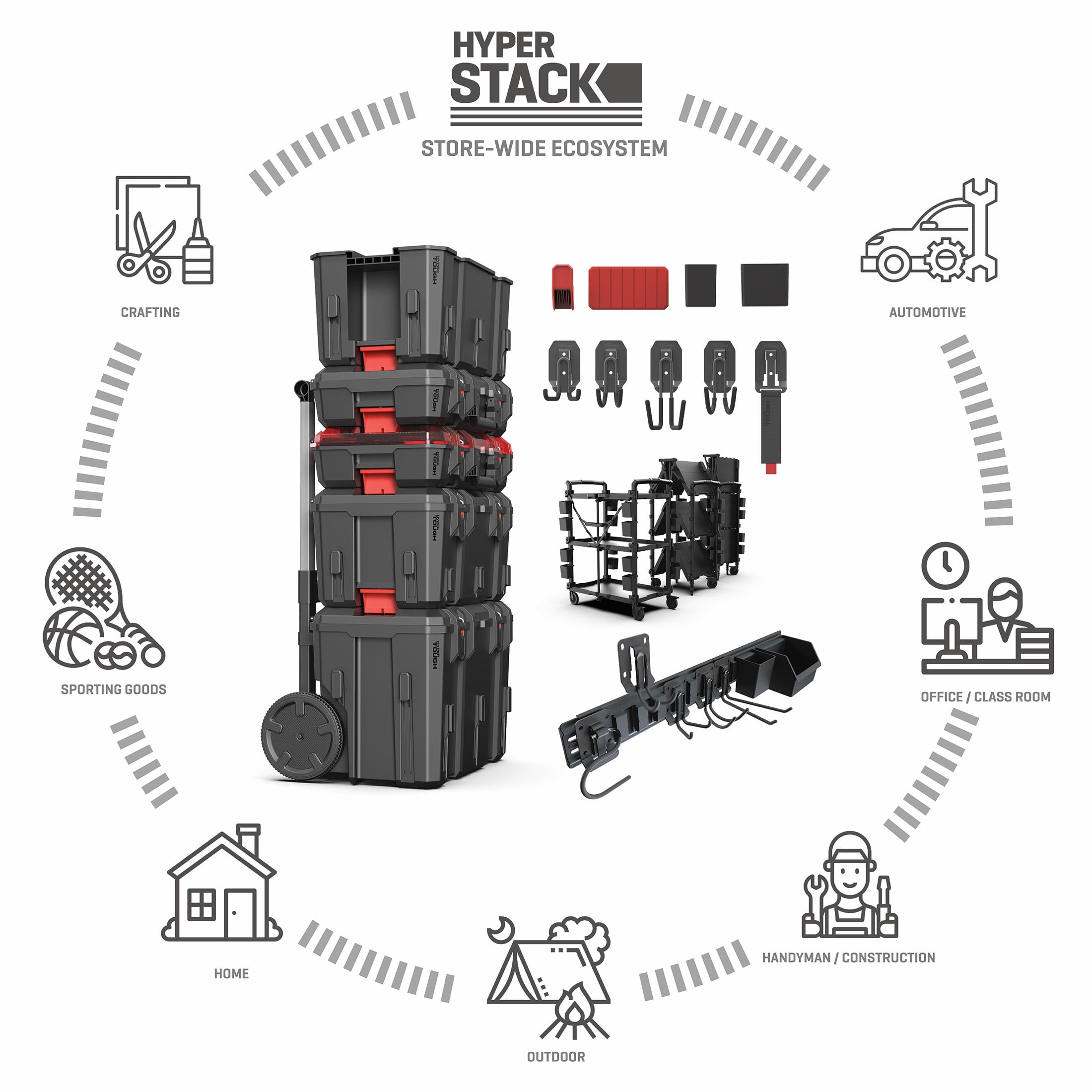 Hyper Tough Hyper Stack Heavy Duty 3 Piece Modular Rolling Toolbox System (Black, 3-Piece Set) 743ex