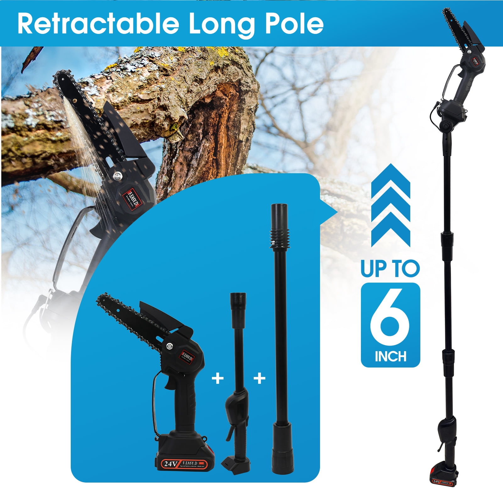 BAOKALER 2-in-1 Cordless Pole Saw and Mini Chainsaw, Telescopic Tree Trimmer for Yard Maintenance (Black, 3.5 ft to 6 ft) sn3sp