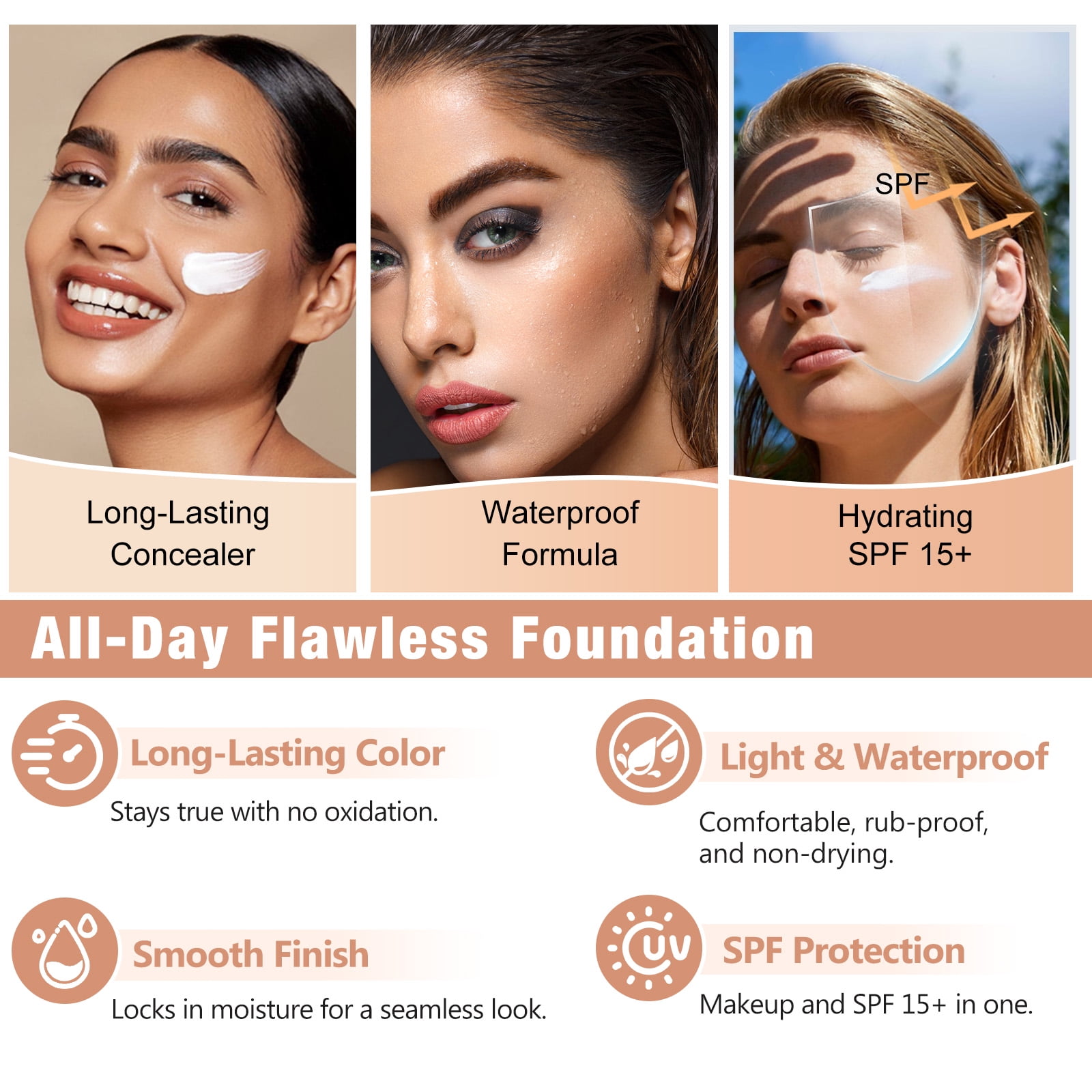 ALIVER Color Changing Liquid Foundation with Makeup Brush (Warm Skin Tone, 1.0 fl oz) g2eh7