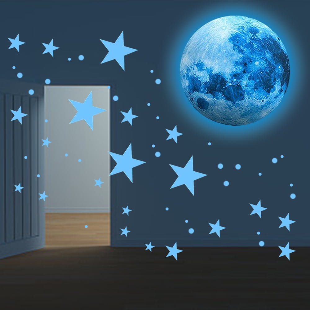 Hvxrjkn Glow in The Dark Star and Spaceship Wall Decals for Kids Bedroom (Blue, 947 Pieces) rydry