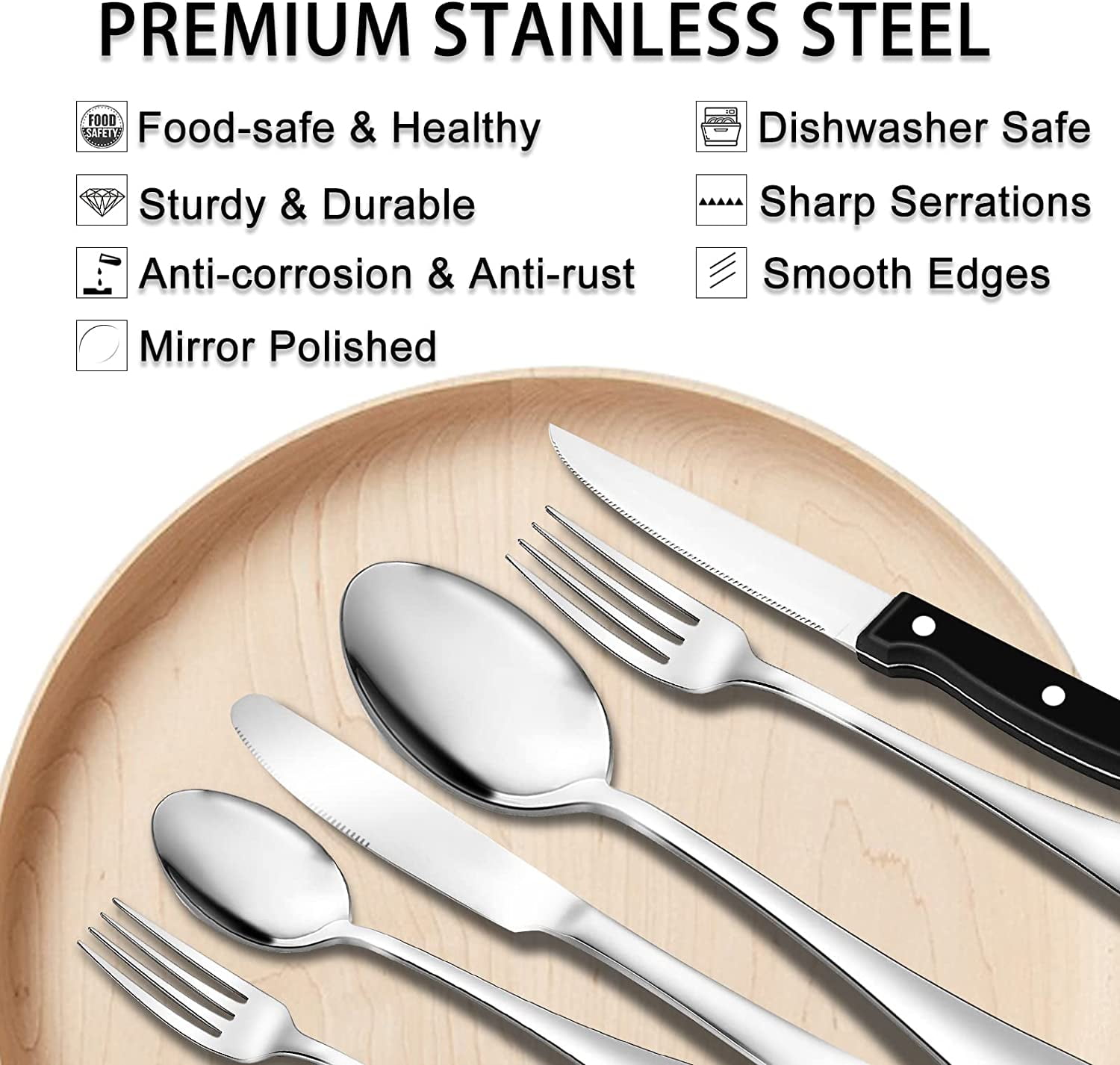 Kosbon 49-Piece Stainless Steel Flatware Set with Drawer Organizer (Service for 8, Silver) gxed7