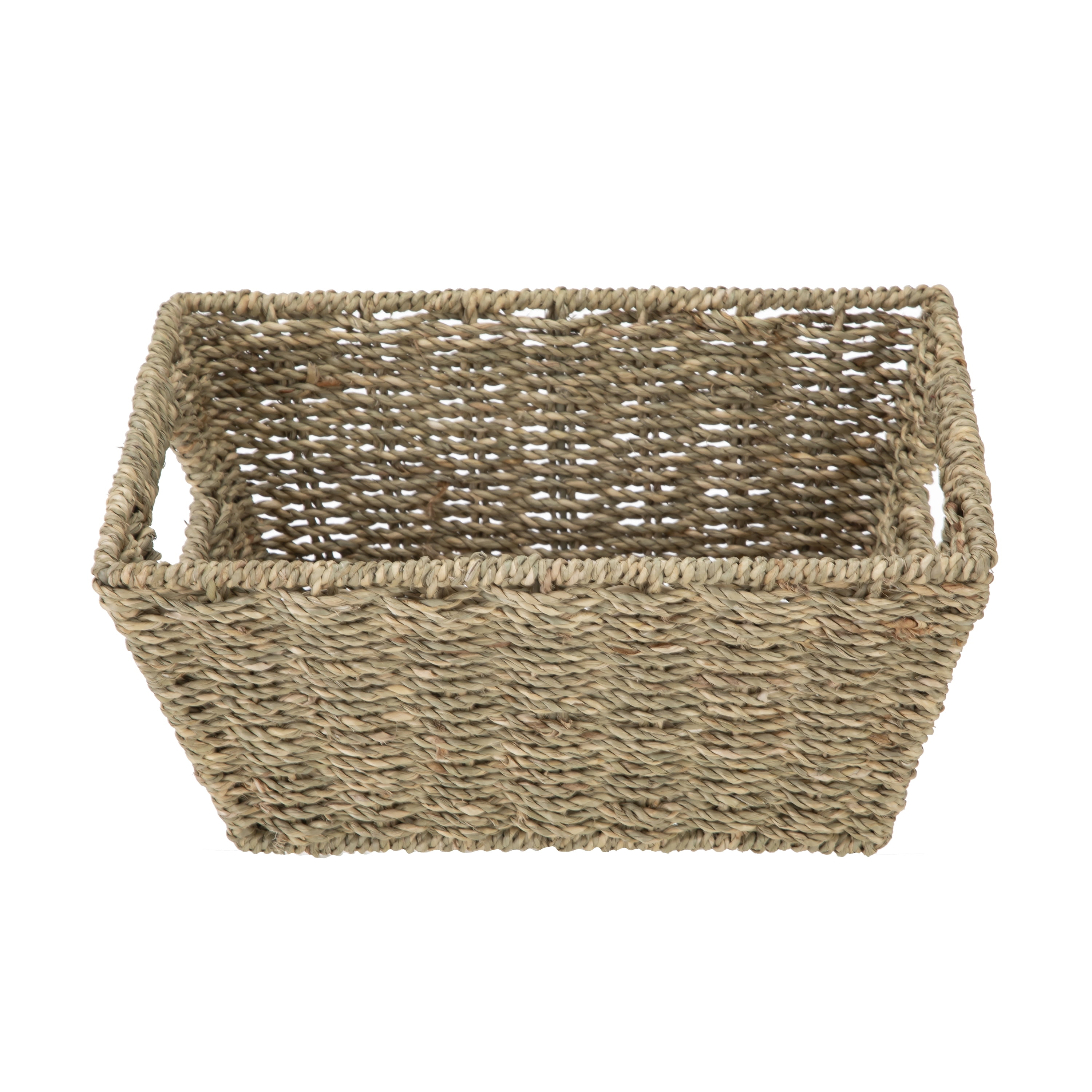 Mainstays Natural Handwoven Seagrass Basket, Decorative Storage Organizer (Rectangle, 12 in x 8 in x 6 in) w3a0o
