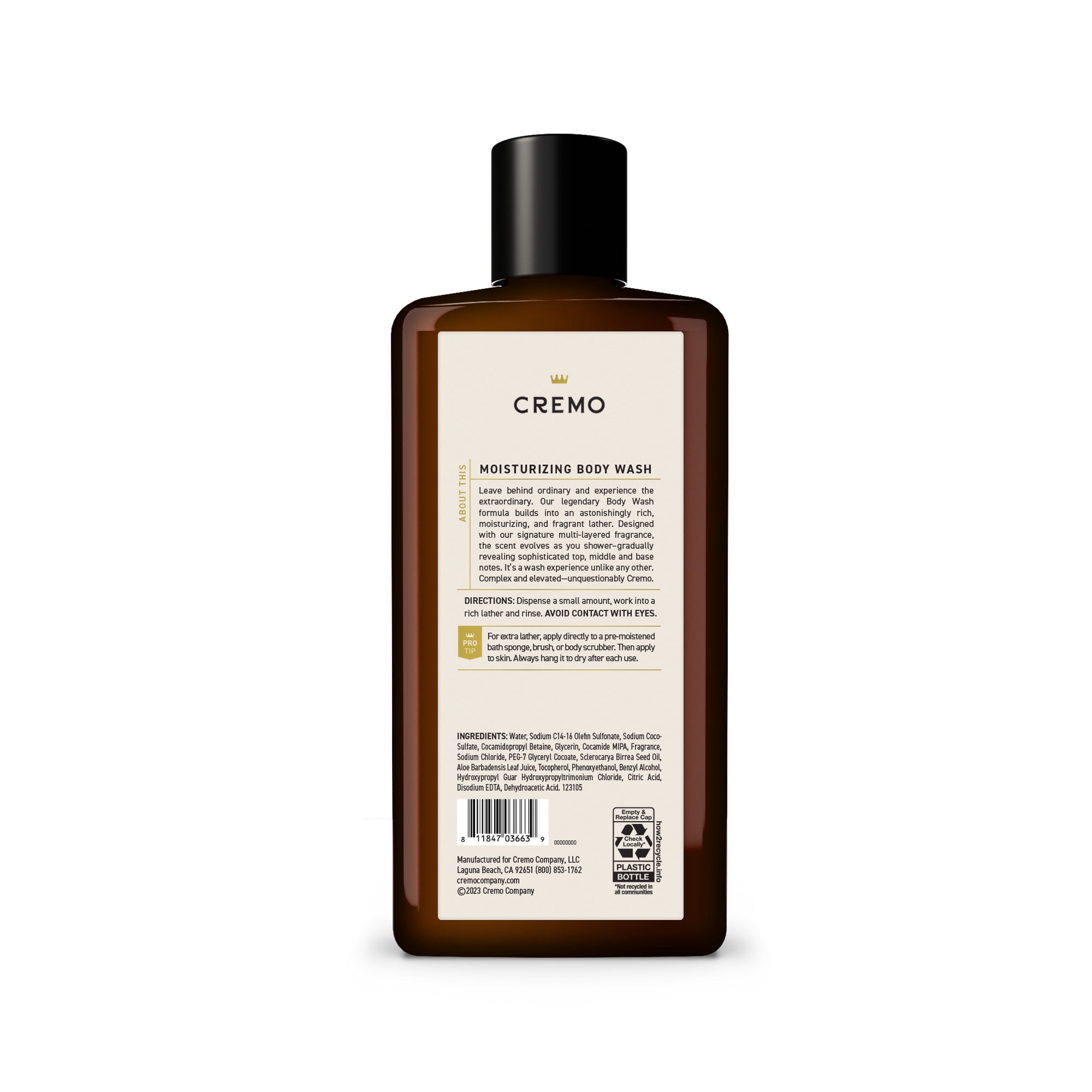 Cremo Men's Body Wash, Italian Bergamot Scent, Moisturizing Formula (16 fl oz) 4qkit