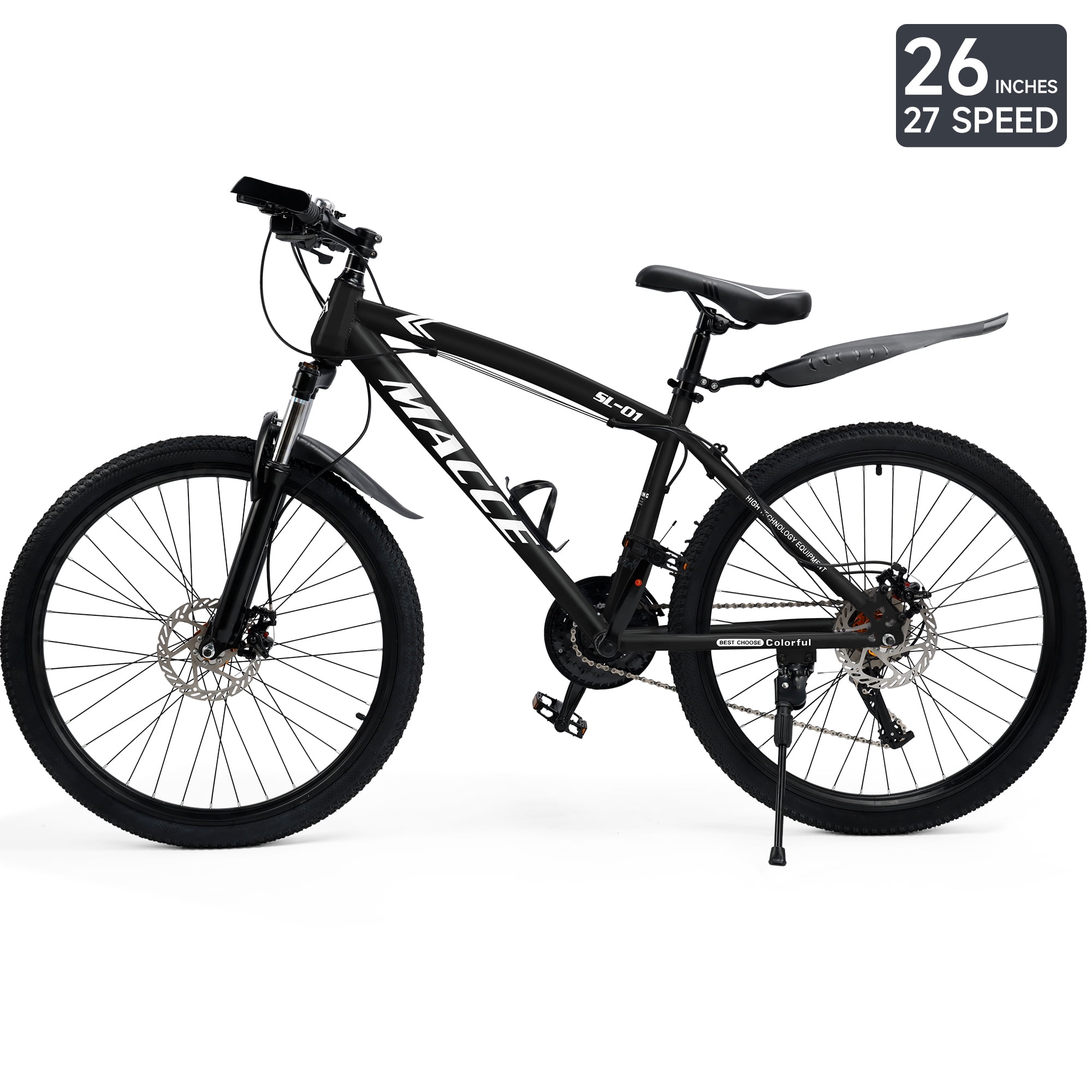 Bruce & Shark Mountain Bike 27 Speed Hardtail with Front Suspension (Black, 27.5 in) gw4lw