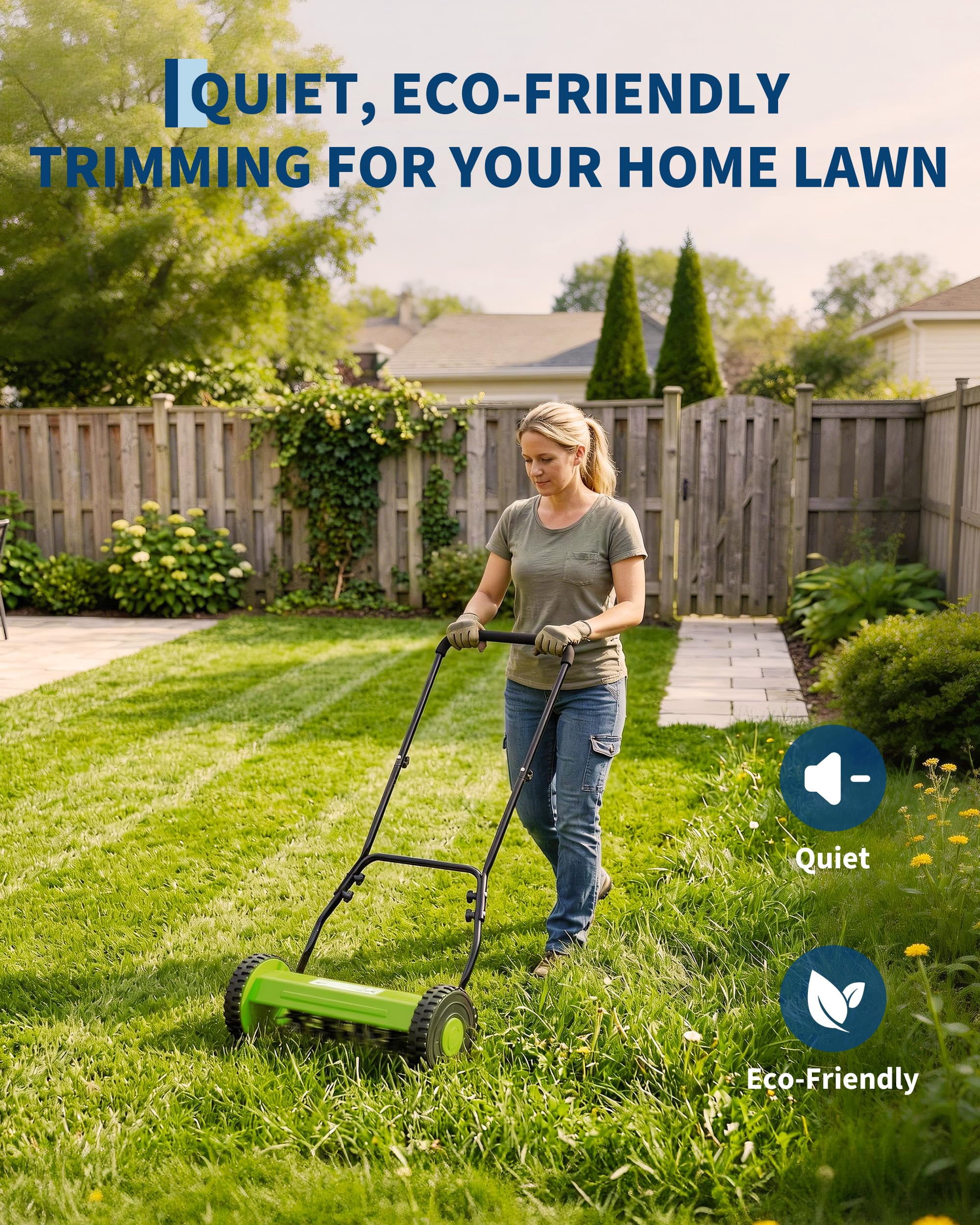 Great States 16-Inch Push Reel Lawn Mower, 5-Blade Manual Walk-Behind Mower with Adjustable Cutting Height (16 in) ddqww