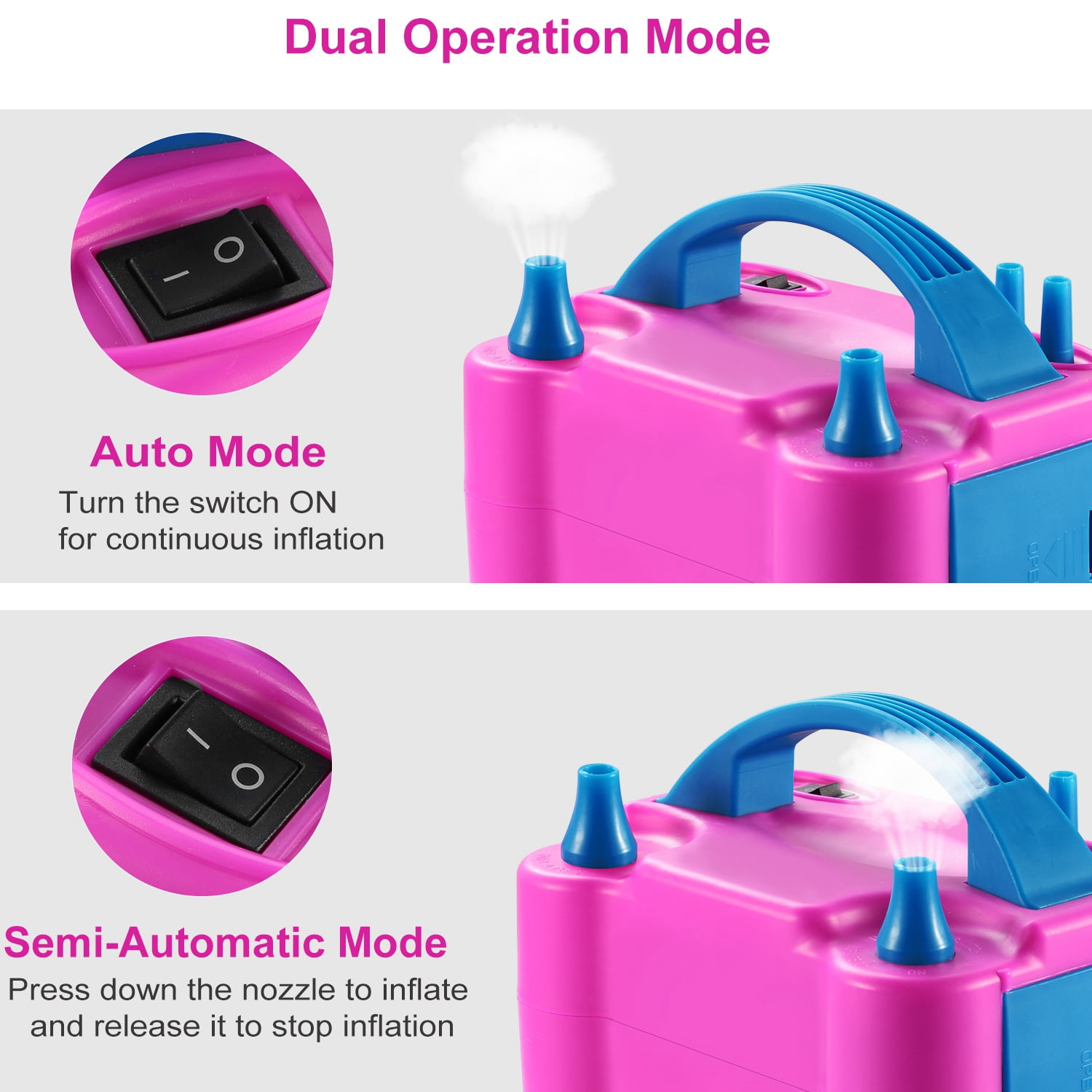 iMounTEK Electric Balloon Pump, Automatic Dual Nozzle Inflator for Party Decorations (Pink, 2.1 lbs) iu7au
