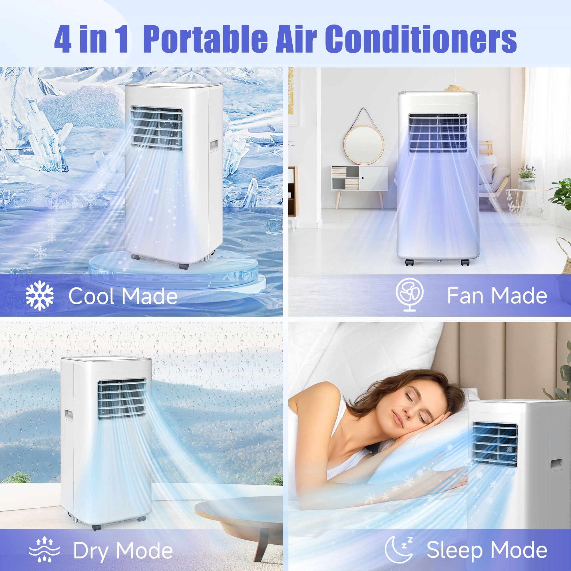 Frostorm 8500 BTU Portable Air Conditioner, 4-in-1 Cooling Fan and Dehumidifier with Remote Control (White, 360 sq. ft. Coverage) rj54d