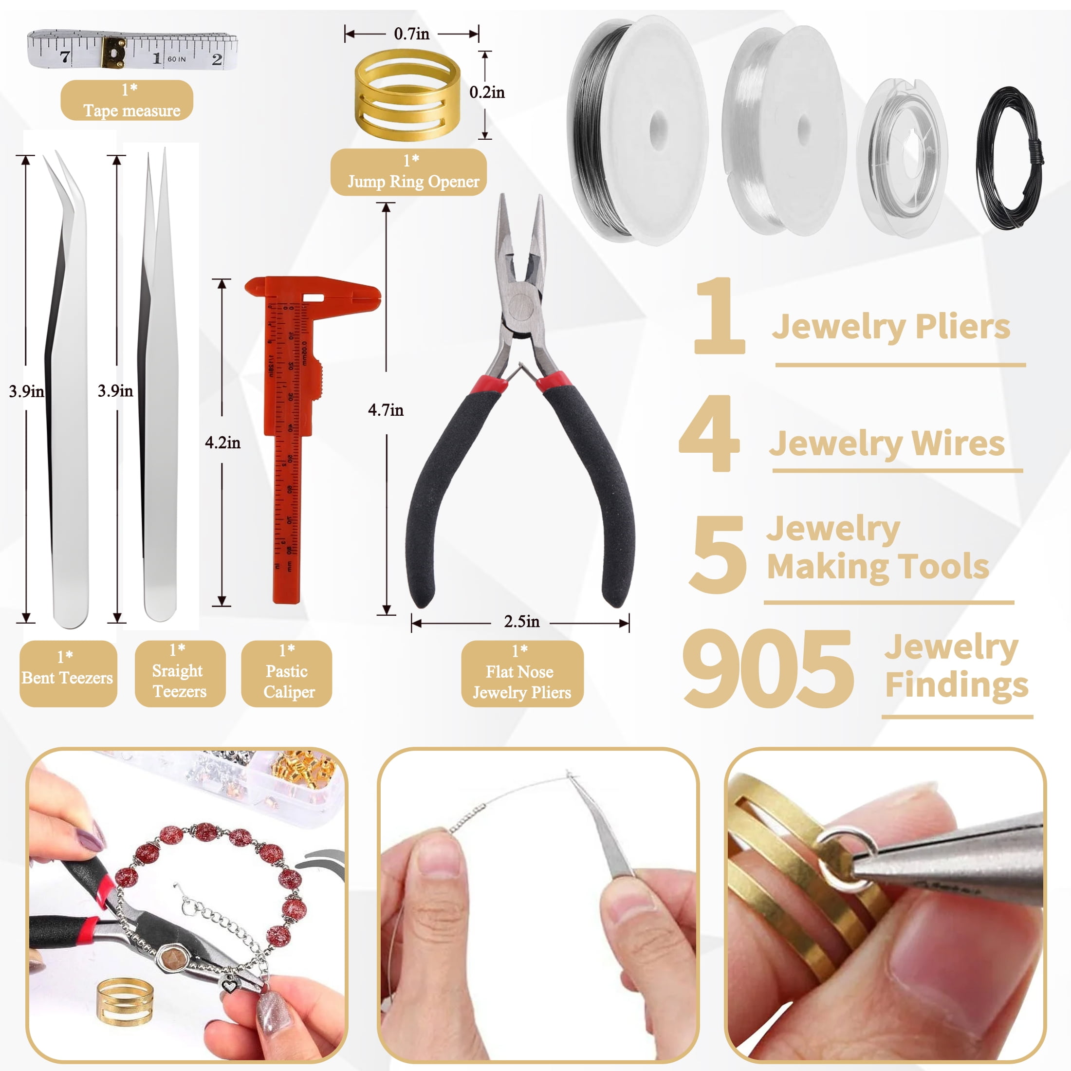 Yalumo Jewelry Making Supplies Kit, DIY Craft Repair Set with Pliers, Findings, and Beading Wires (Silver, 905 Pcs) vo9yo