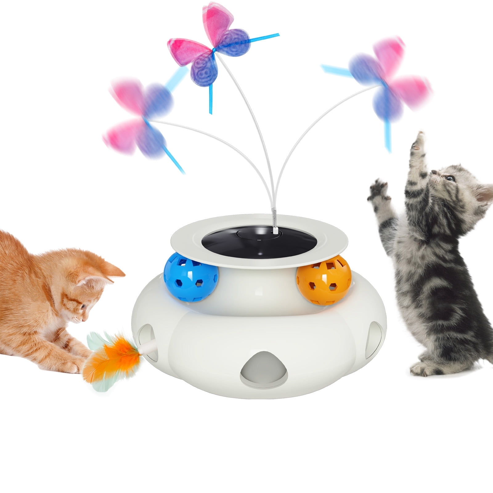 UniMaxLink Electric Interactive Cat Toy, Automatic Rotating Butterfly Feather Wand with USB Rechargeable Battery (White) mp0r1