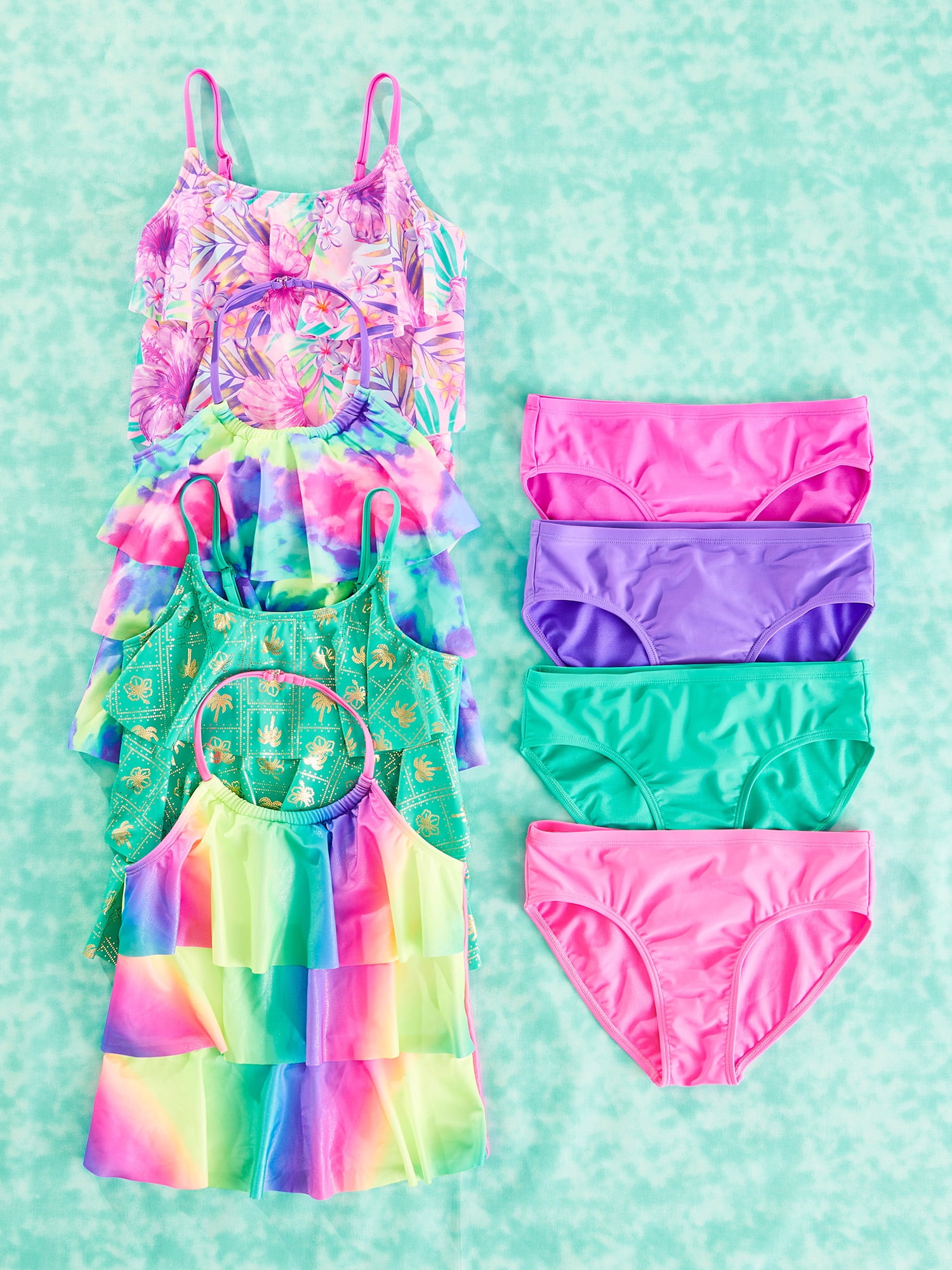Justice Girls 2-Piece Ruffle Tankini Swimsuit (Blue, XS) 6mgcb