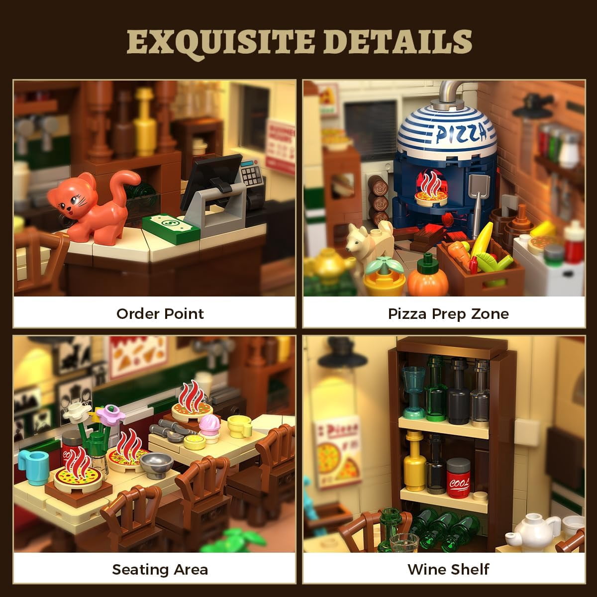 TERRAMUS City Street Pizza Restaurant Building Set with LED Lights (1098 Pieces) vnesn