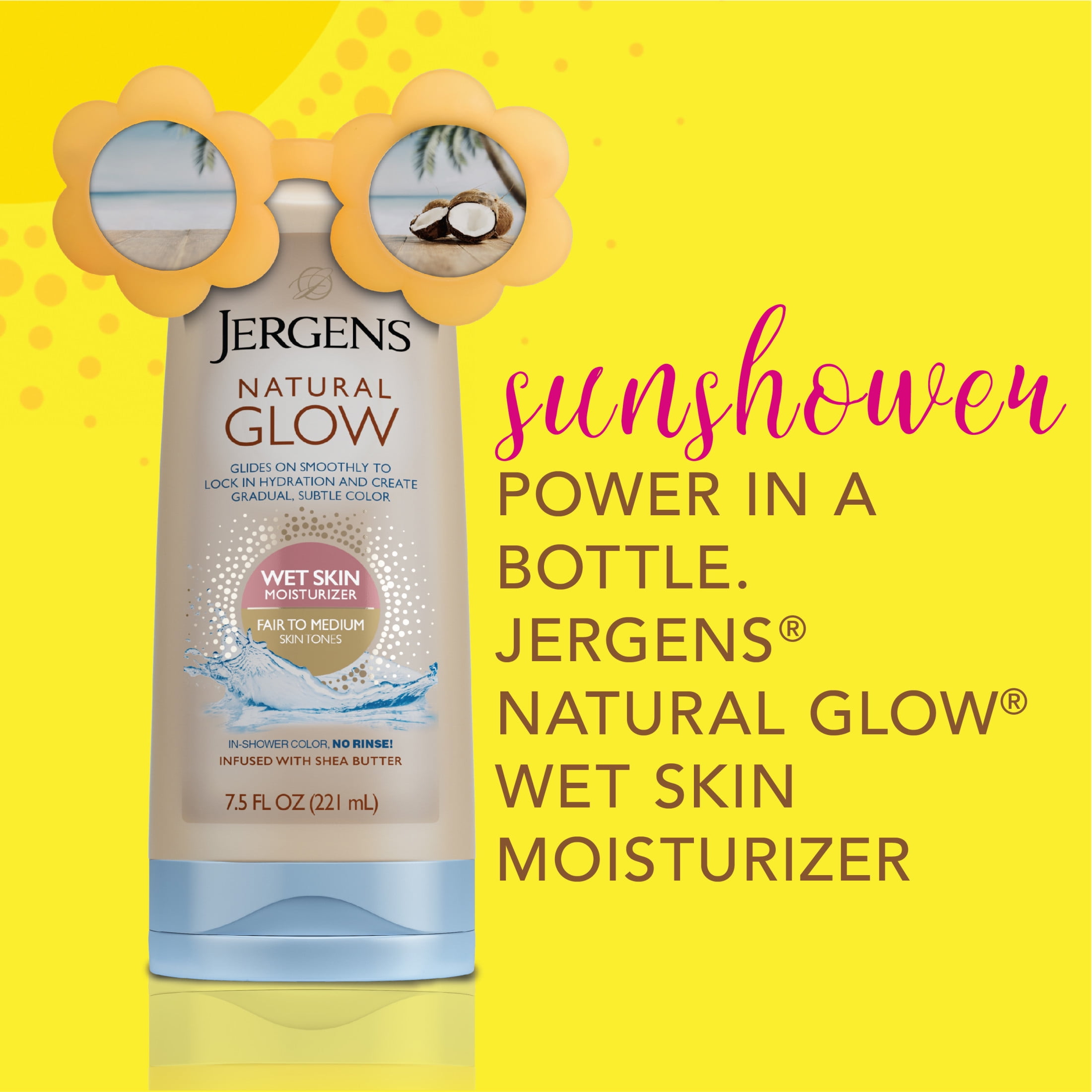 Jergens Natural Glow Wet Skin Moisturizer In-Shower Self Tanner (Medium to Tan, 7.5 fl oz) 5cr2u