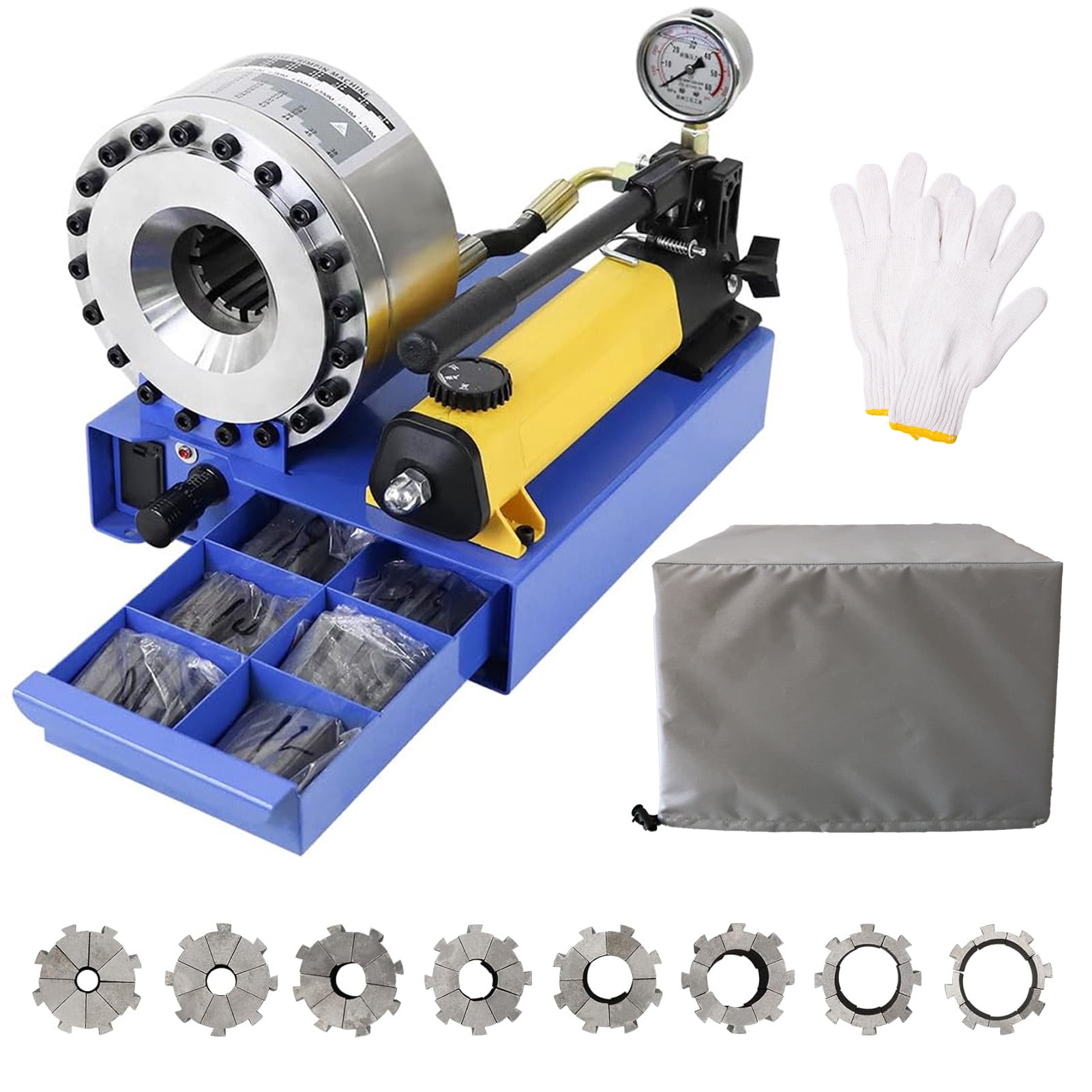 Youluzhen Hydraulic Hose Crimper Tool with 8 Die Sets for 1/4 in to 1 in Hoses (Blue, 1 Pack) y3fzq