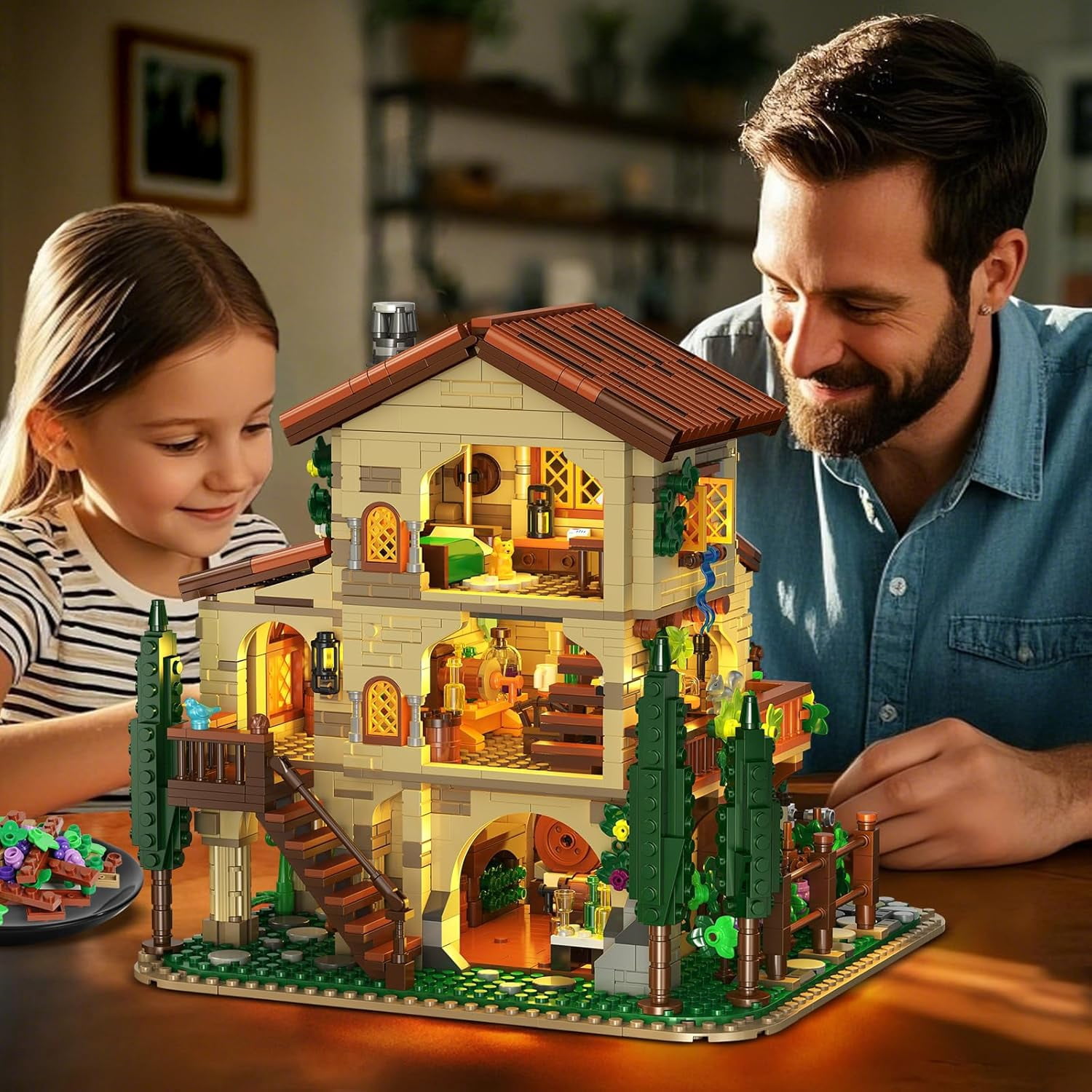 TERRAMUS Vineyard Winery Castle Building Set with LED Lights (1826 Pieces, 10 x 9.5 x 9.8 in) q36qk