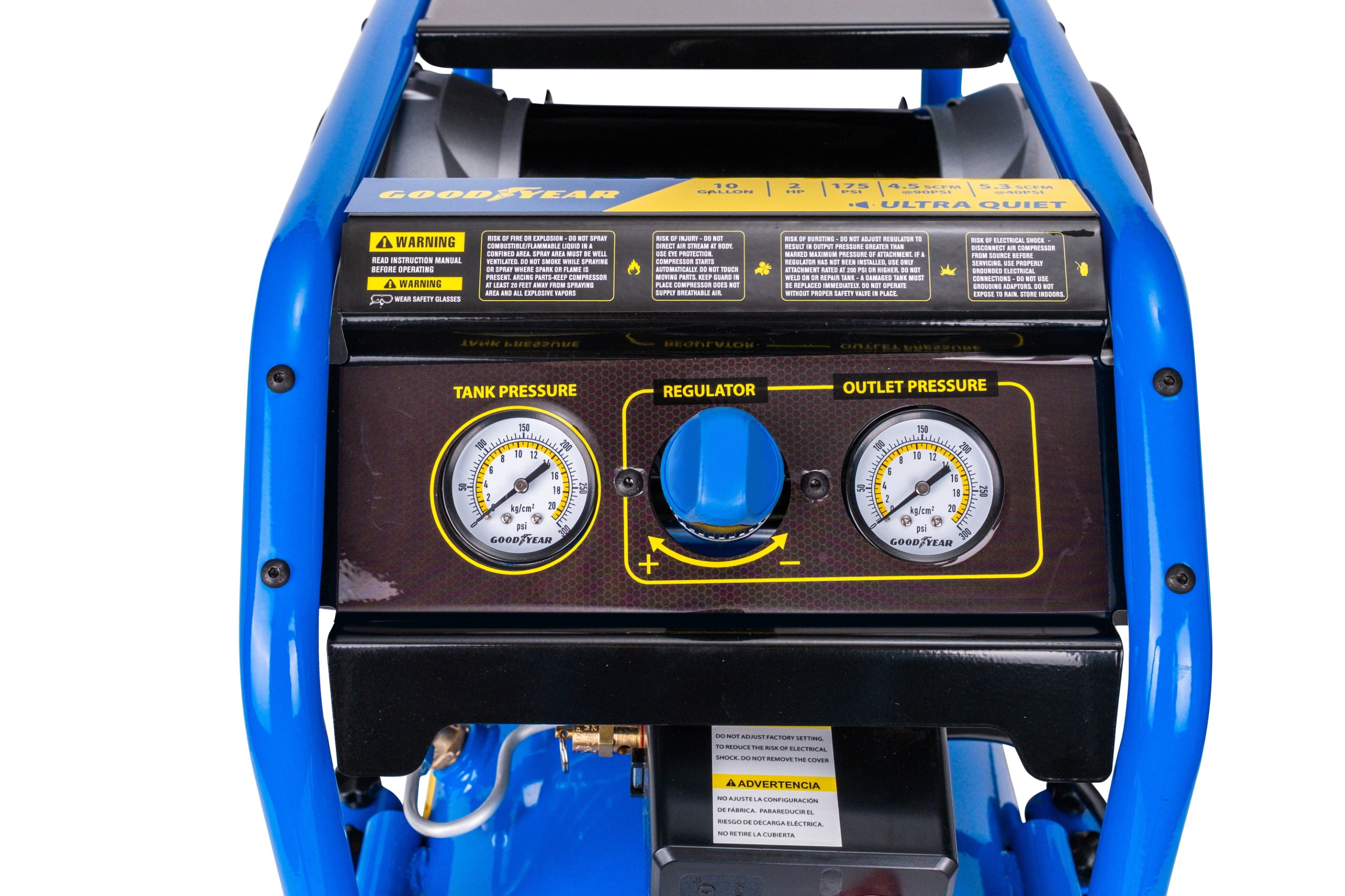 Goodyear 10 Gallon 175 PSI Super Quiet Oil Free Electric Air Compressor (Blue, 10 Gallon) p3nrg