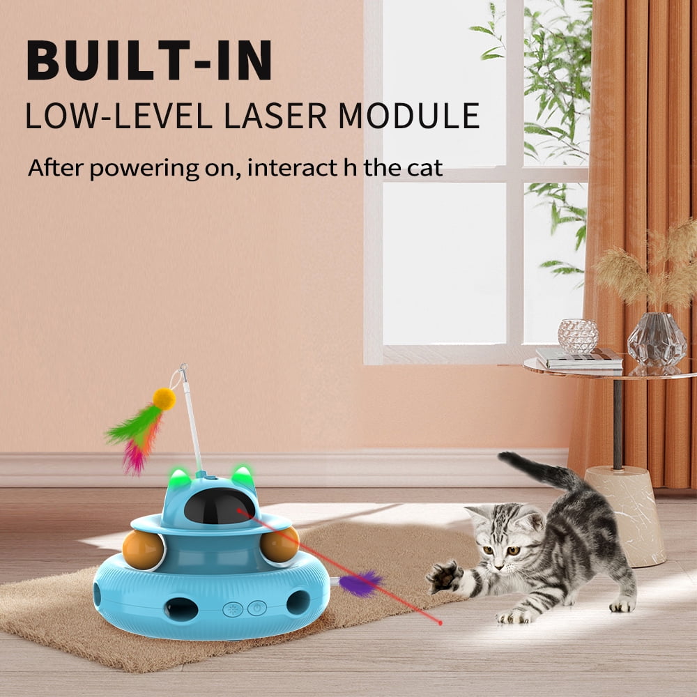 Cornmi 4-in-1 Interactive Cat Toy with Laser and Retractable Feather Wand (Blue, 1 Unit) l7f8q