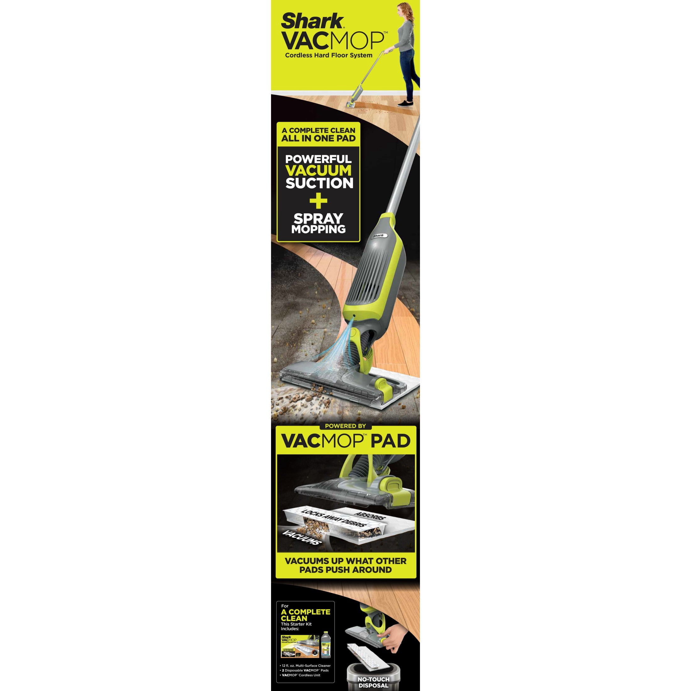 Shark VACMOP Cordless Hard Floor Vacuum Mop with 4 Disposable Pads and 12 fl oz Multi-Surface Cleaner (VM200) yt6ka