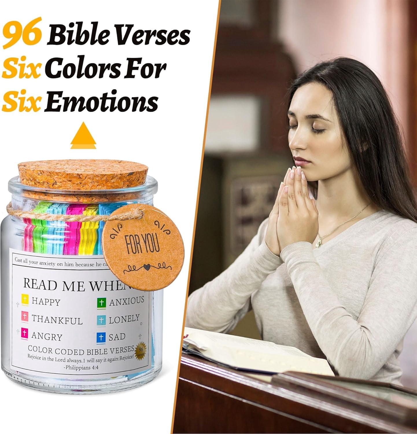 Ayieyill Bible Verse Jar with 96 Color-Coded Scripture Cards (Glass Jar, 1 Pack) 7rl2k
