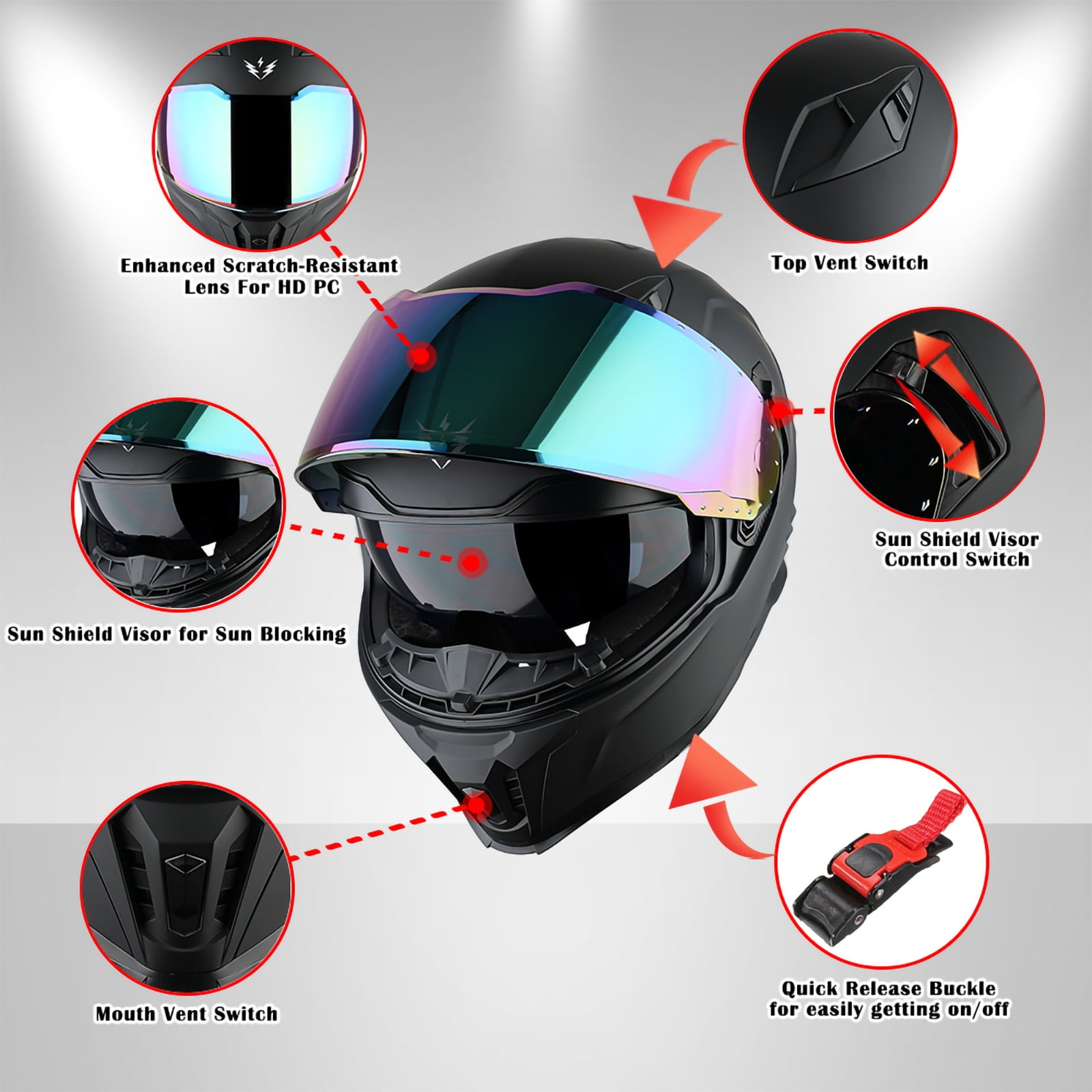 1Storm Motorcycle Full Face Helmet Street Bike Racing Gear with Dual Visor and Extra Shield (Glossy Pink, Large) p412x