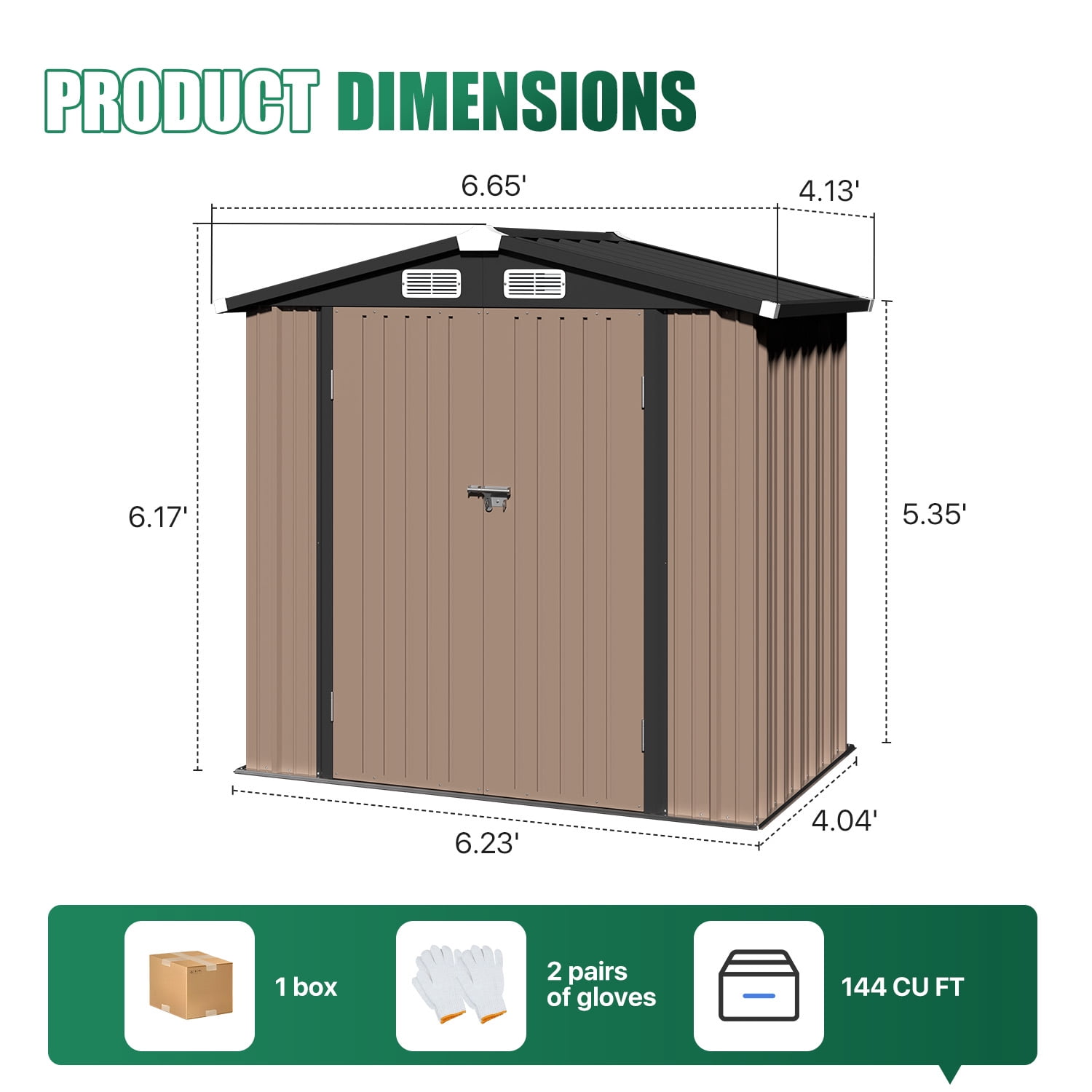 Clouddwell Outdoor Storage Shed, Heavy-Duty Metal Garden Shed with Lockable Doors (Brown, 6 ft x 4 ft) zh4dj