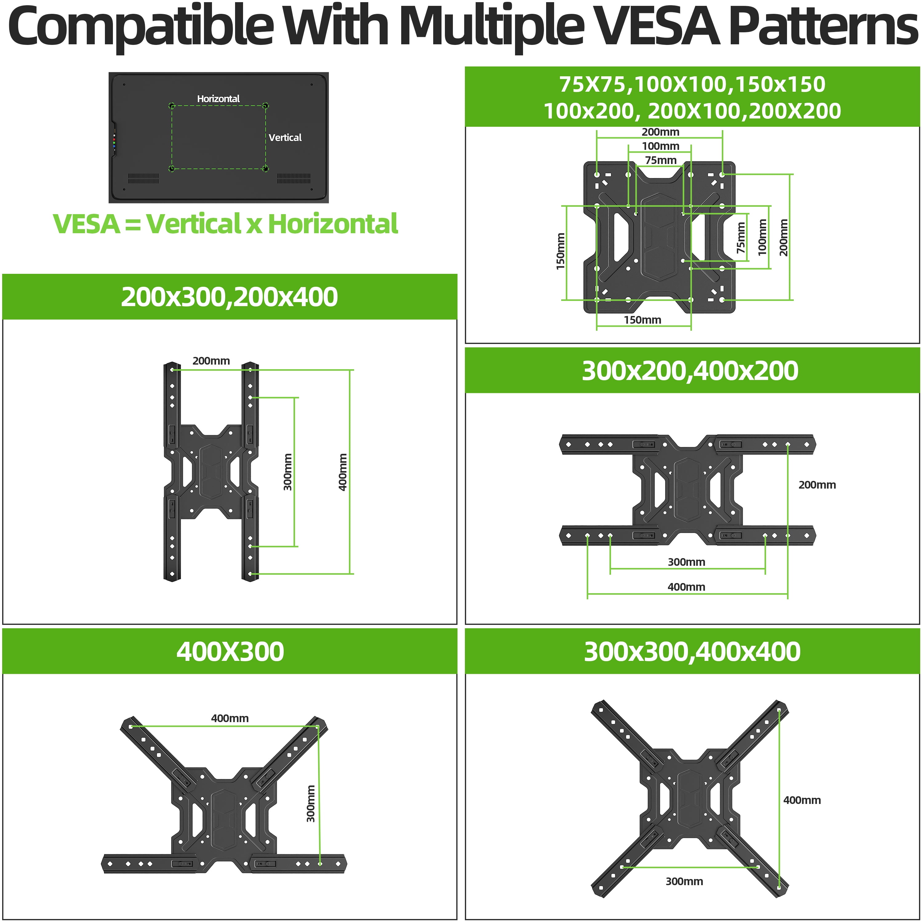 USX MOUNT Full Motion TV Wall Mount Bracket for 23 to 65 Inch Flat and Curved Screens (Black, 77 lb Capacity) 446ip