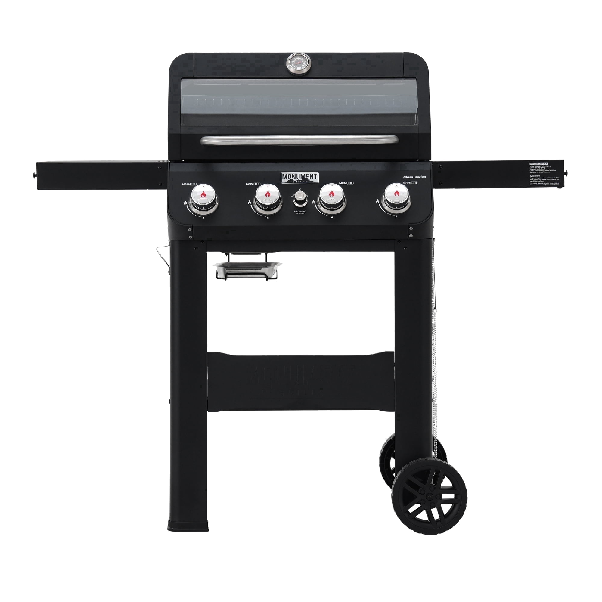 Monument Grills 4-Burner Liquid Propane Gas Grill, Stainless Steel Outdoor BBQ with Clearview Lid and Foldable Side Shelf (Black, 570 sq. in.) is2t4