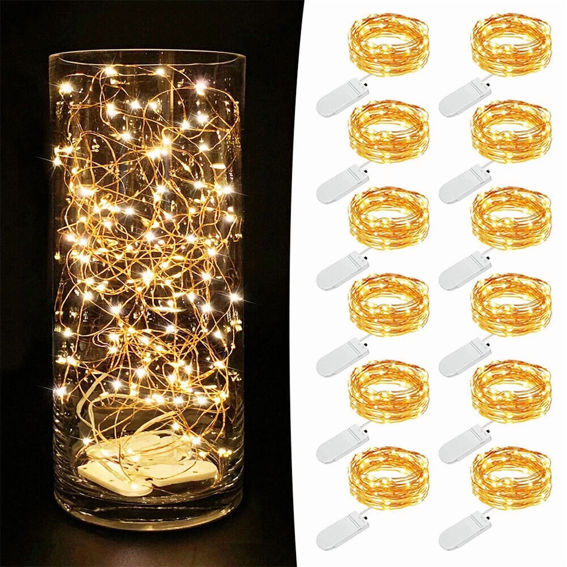 KLYNE LED Fairy String Lights, Battery Operated Copper Wire Decor for Indoor and Outdoor Use (Warm White, 12 Pack, 6.6 ft) 4qodb