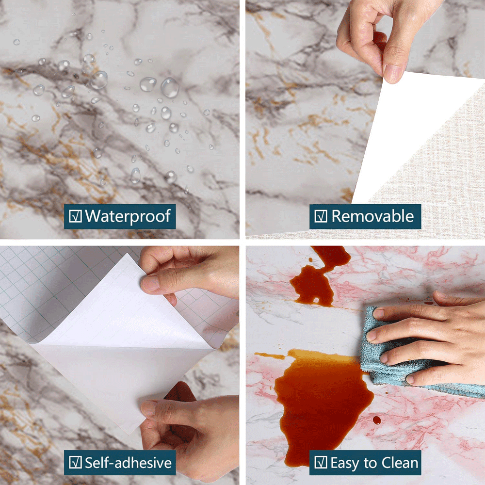 Hibalala Marble Contact Paper Peel and Stick Countertop Film (White, 15.7 in x 118 in) mrfhl