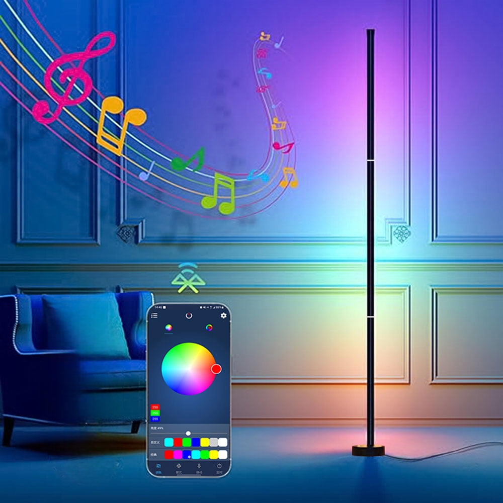 Finedea Smart RGB LED Corner Floor Lamp, Music Sync Color Changing Mood Lighting with App Control (56 in) 48vrk
