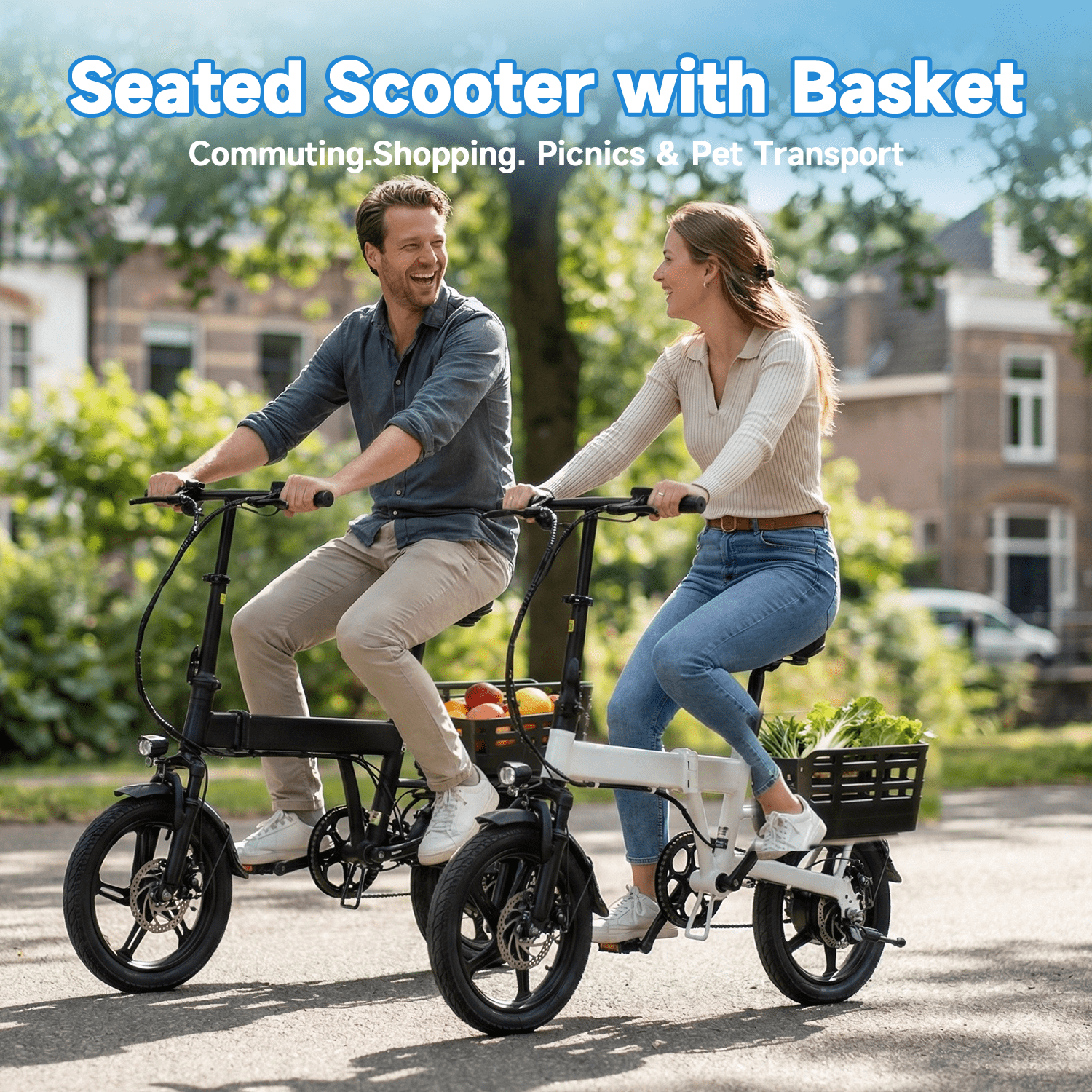 XLNEFNZ Folding Electric Bike, 500W Motor 20MPH E-Bike with Rear Basket and Dual Suspension (14 in Wheel, Black) zshoj