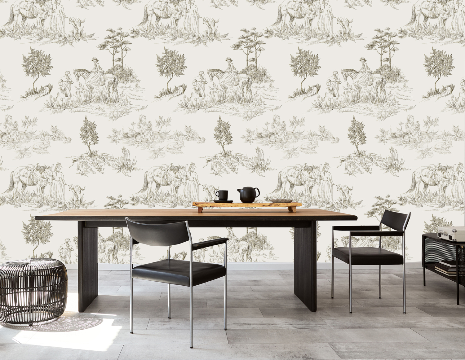 MuralsPrint Toile De Jouy Peel and Stick Wallpaper, Removable Floral Wall Decor (Beige, 10 ft x 24 in) 854ep