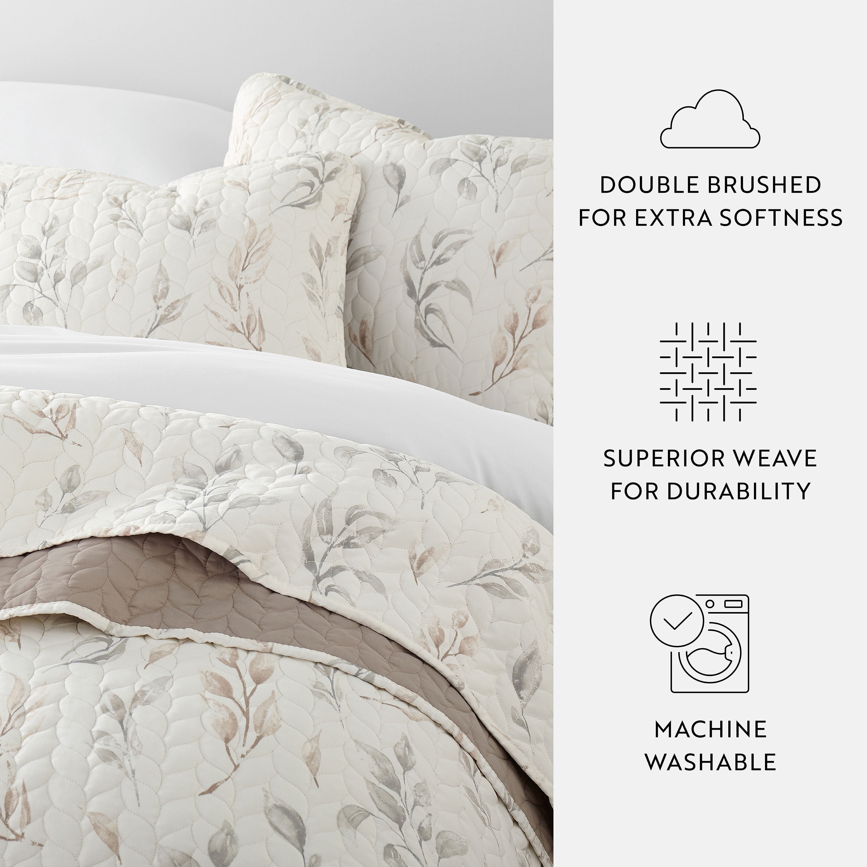Comfort Canopy Ultra Soft Lightweight Quilt Set, Watercolor Leaves Botanical Print (Beige, Twin/Twin XL) rbdmh