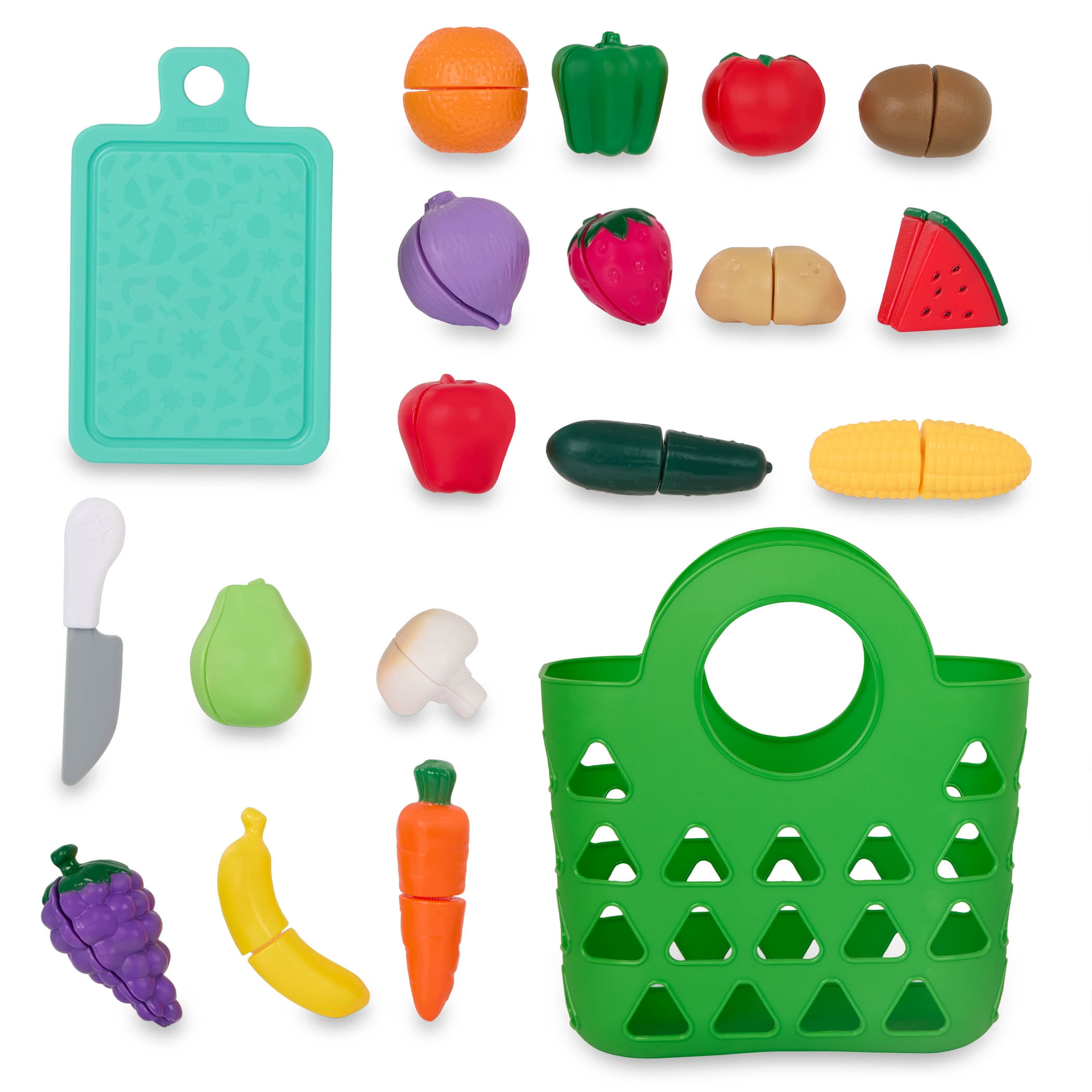 Battat Market Chop & Prep Play Food Set with Cutting Board and Knife (Multicolor, 35-Piece Set) q7s46