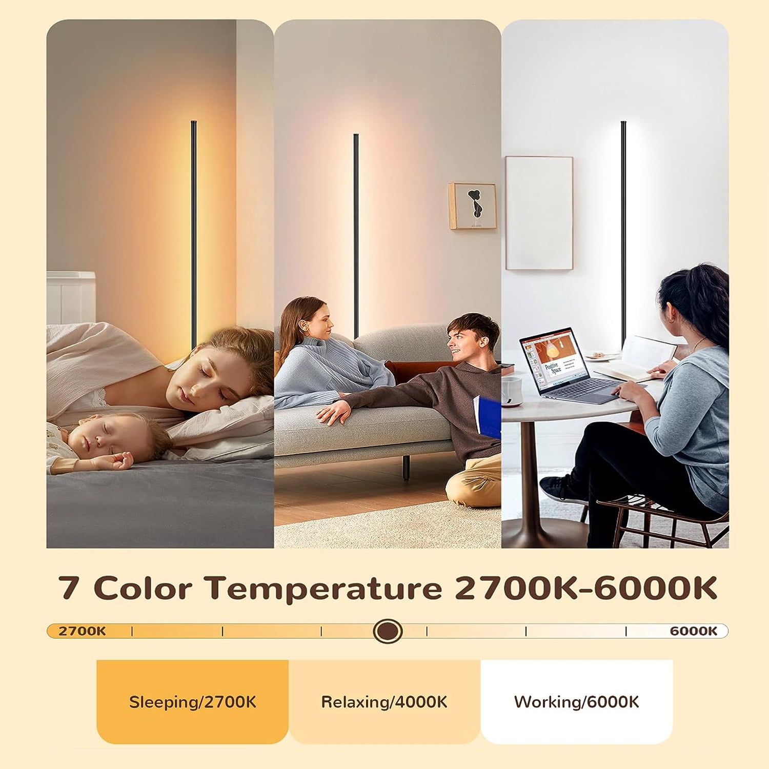 EP Light RGB Metal Corner Floor Lamp Minimalist LED Standing Light with Remote Control (55 in) o15t9