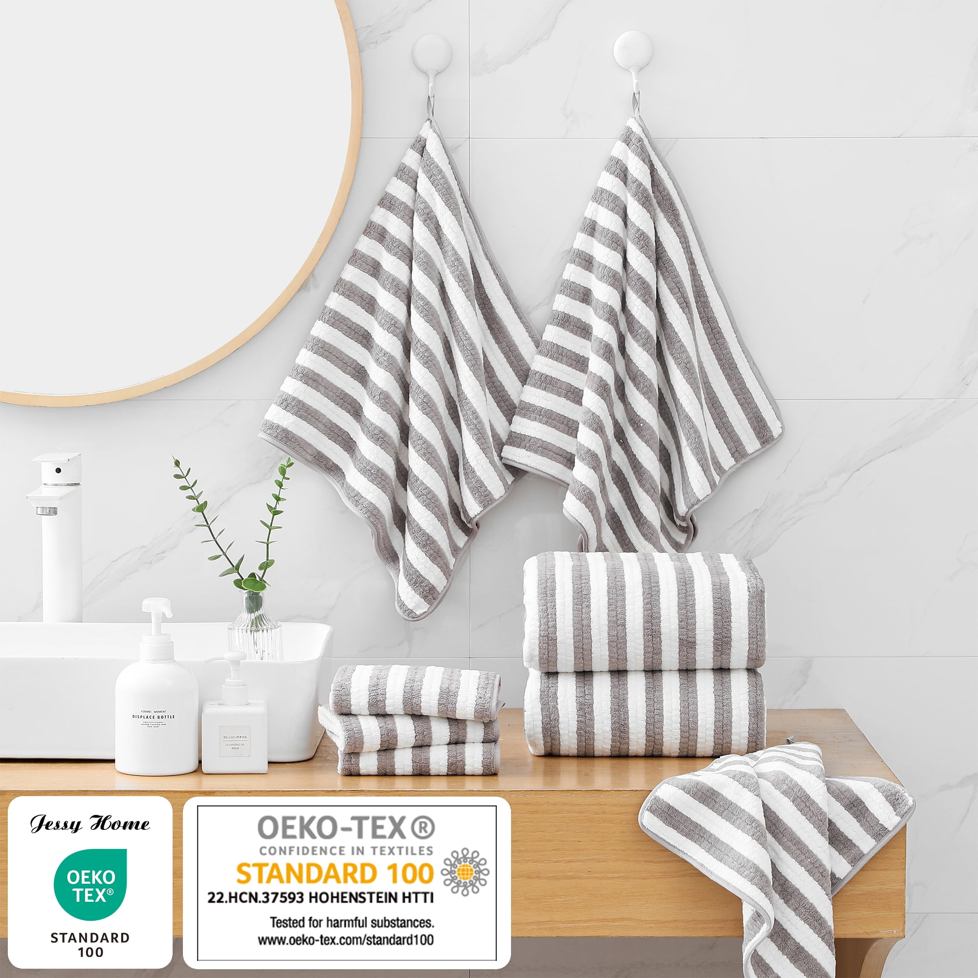 Jessy Home 6-Piece Plush Bath Towel Set, Highly Absorbent Hotel Quality Bathroom Linens (Light Gray, 6-Piece Set) b2k43