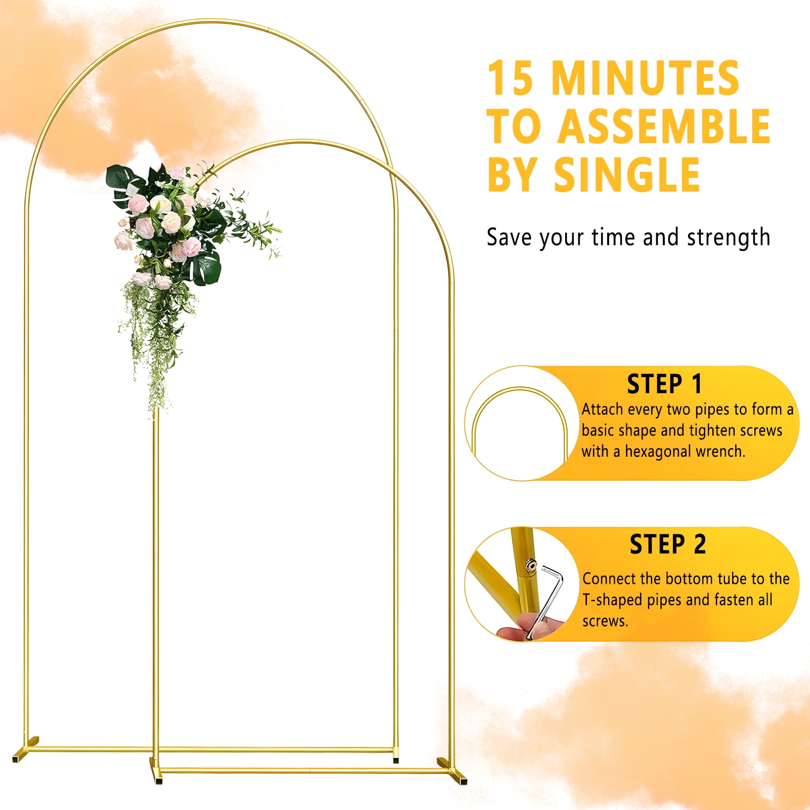 KiddiTouch Metal Arch Backdrop Stand Set for Parties (Gold, 2 Pack, 7.2 ft and 6 ft) ccqlk