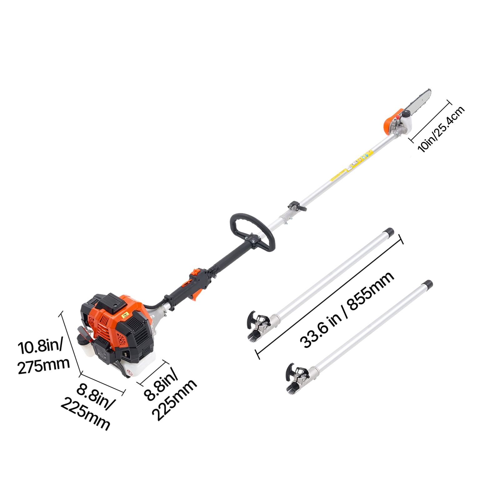 KFFKFF Gas-Powered Pole Saw, 43CC 2-Stroke Engine, 12-Inch Bar, Adjustable Head, Extendable Reach (Black, 7.1-12 ft) i6tq8
