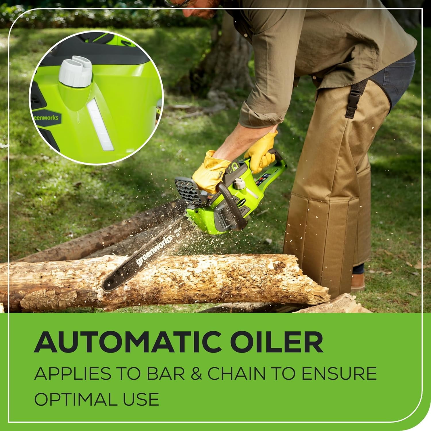 Greenworks 40V 16-inch Cordless Brushless Chainsaw with 4Ah Battery and Charger (Green, 16 in) v2zds
