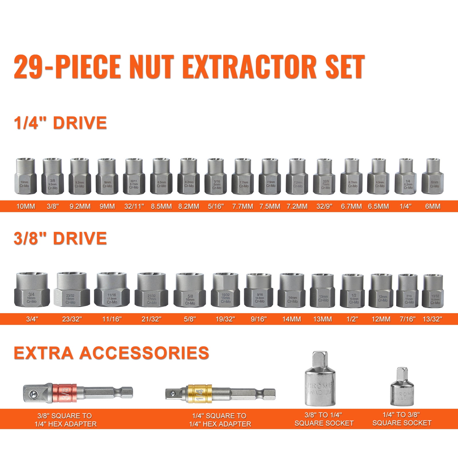 BENTISM Bolt Extractor Socket Wrench Set, Heavy-Duty Damaged Nut Remover Tool Kit (Gold, 29 Pieces) k3svn