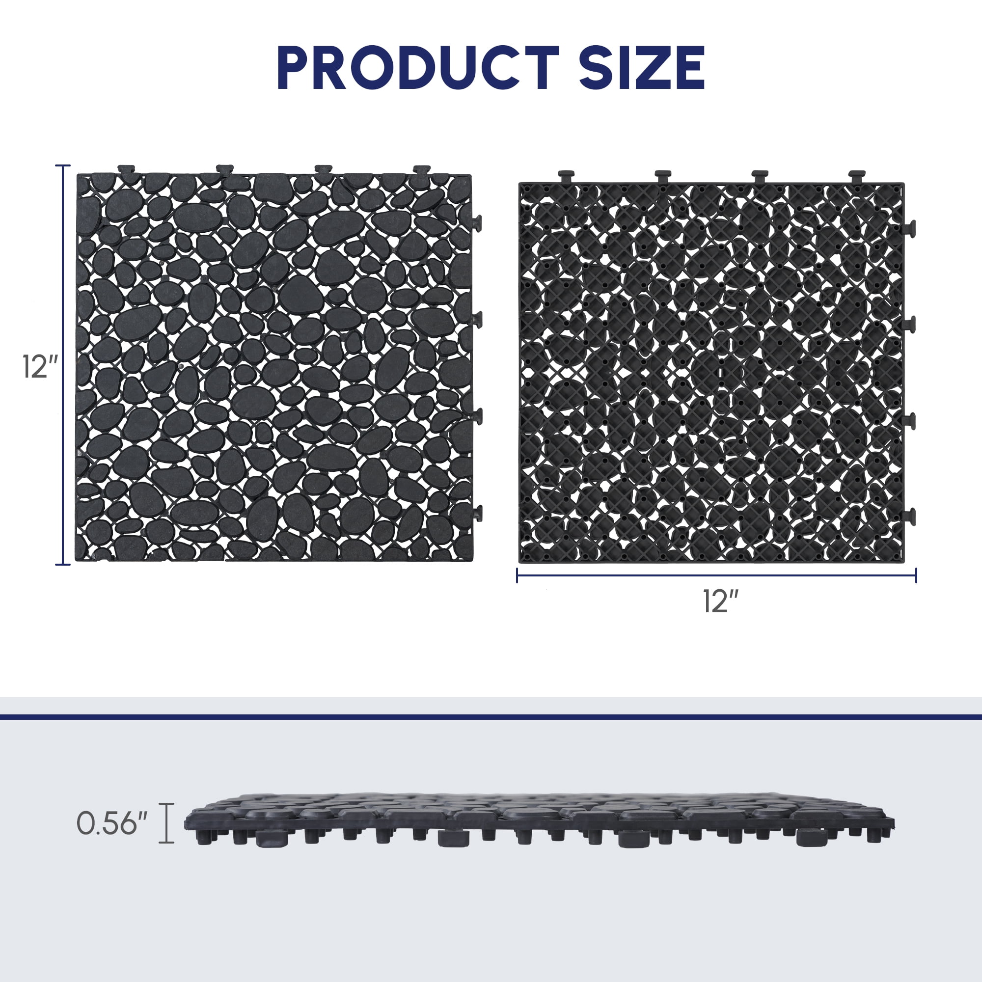 Jopath Interlocking Deck Tiles, Waterproof Outdoor Flooring with Pebble Stone Pattern (Black, 60 Pack, 12 in x 12 in) thotv