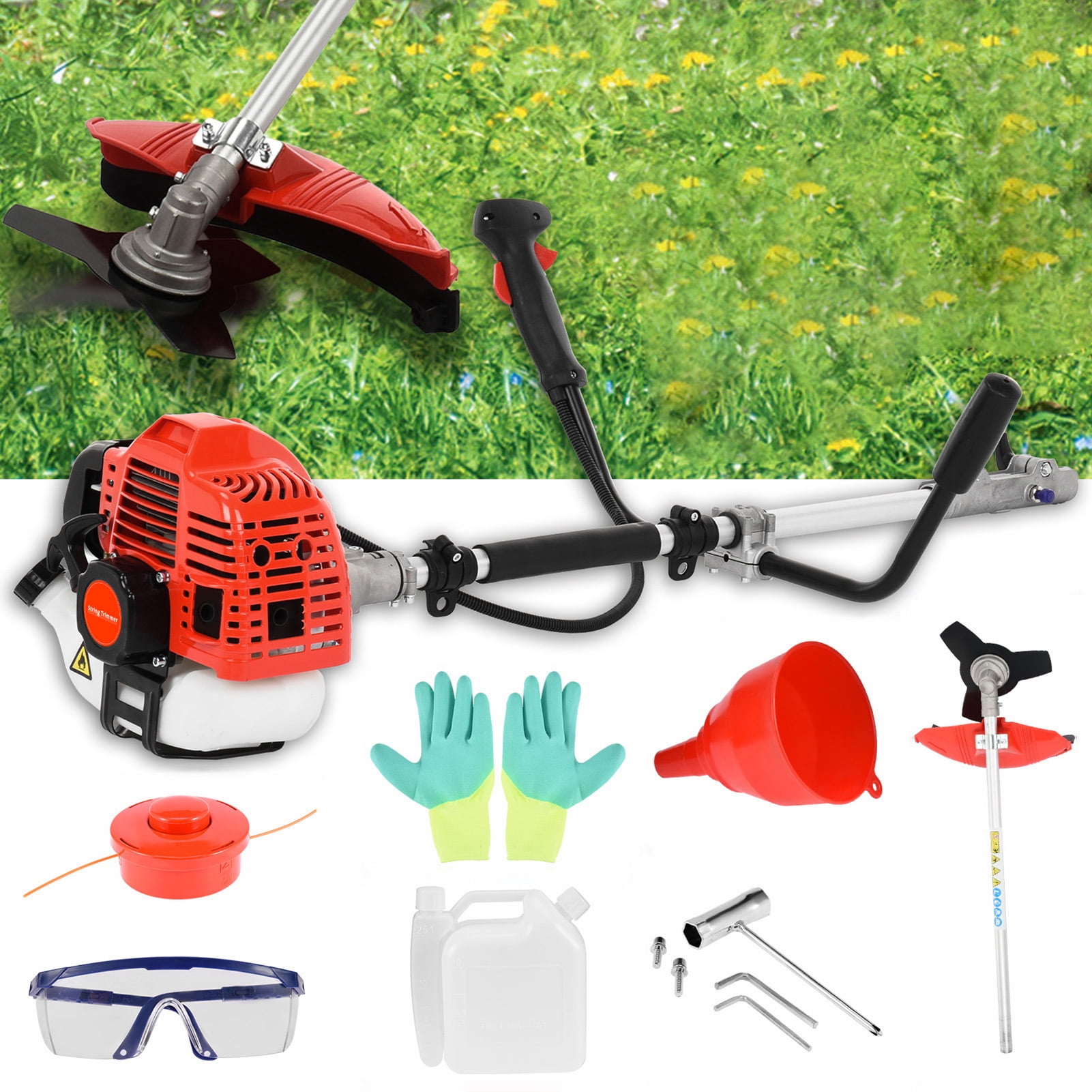 JNXYL 5-in-1 Gas Pole Saw and Hedge Trimmer Multi-Tool System (Red, 16 ft Reach) 119r3