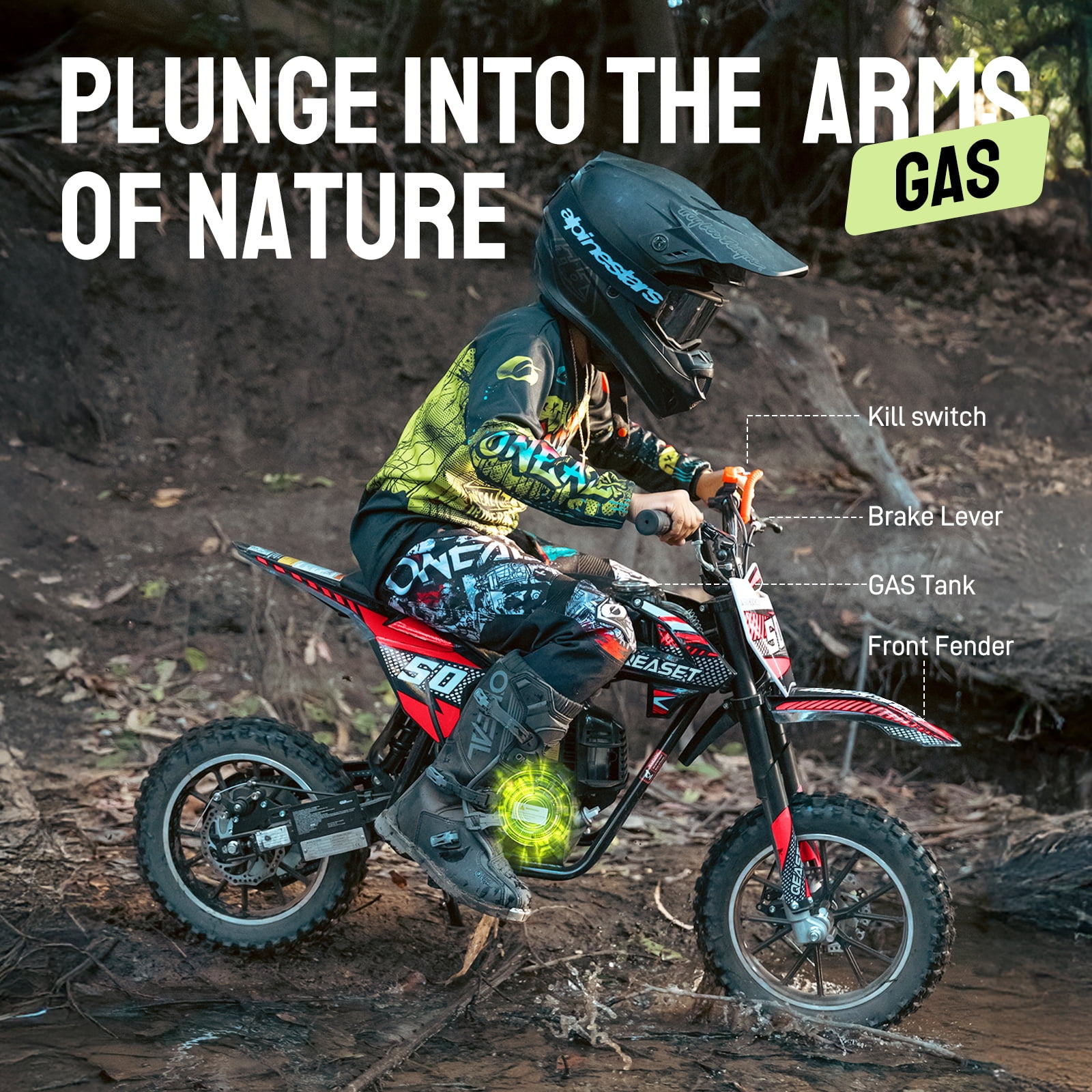 QEASET Gas Dirt Bike 4-Stroke Mini Motorcycle for Teens and Adults (Red, 330 lb Capacity) nta3x