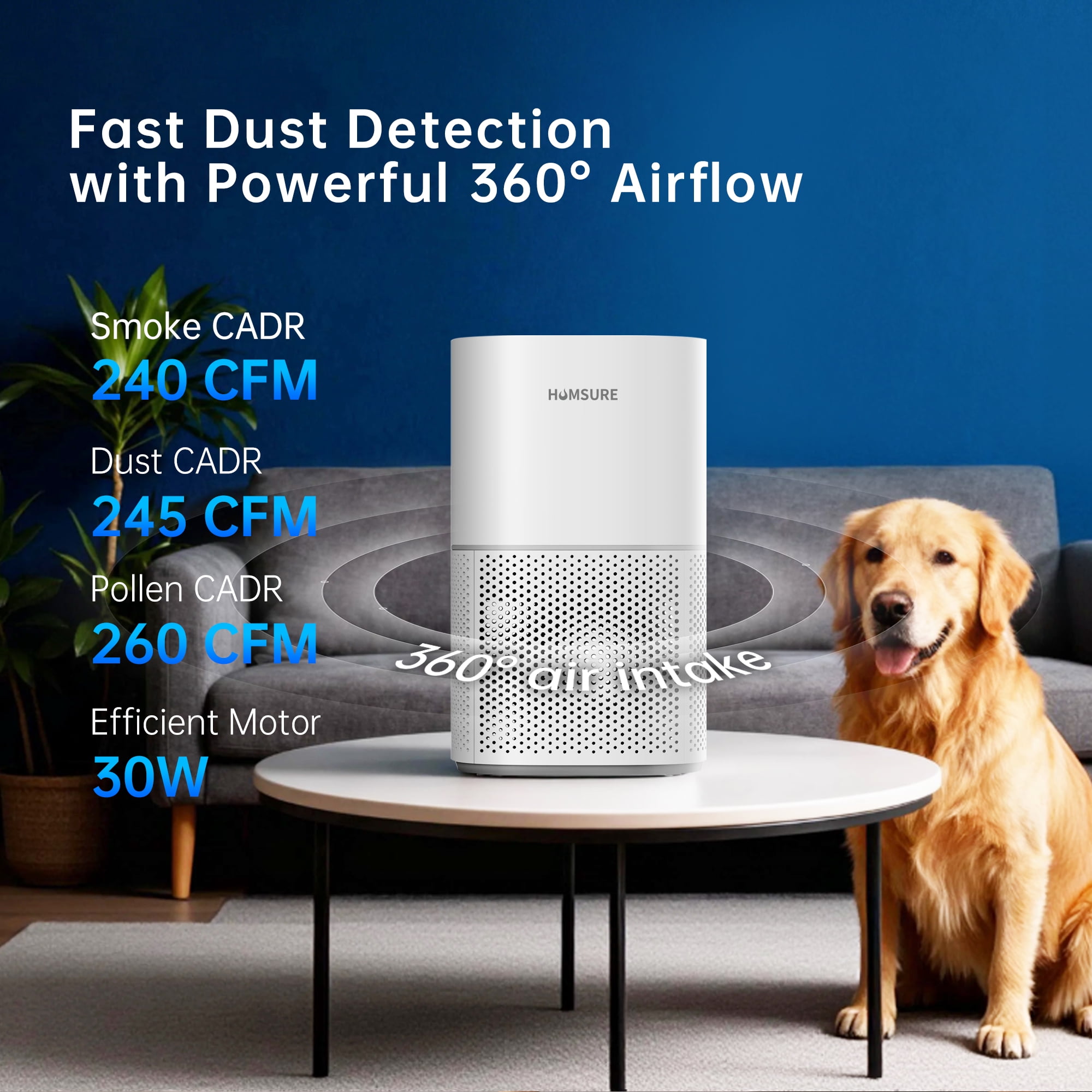 HUMSURE HEPA Air Purifier for Home Large Room, 4-Stage Filtration System for Allergies, Pet Dander, and Dust (3500 sq ft) l13ur