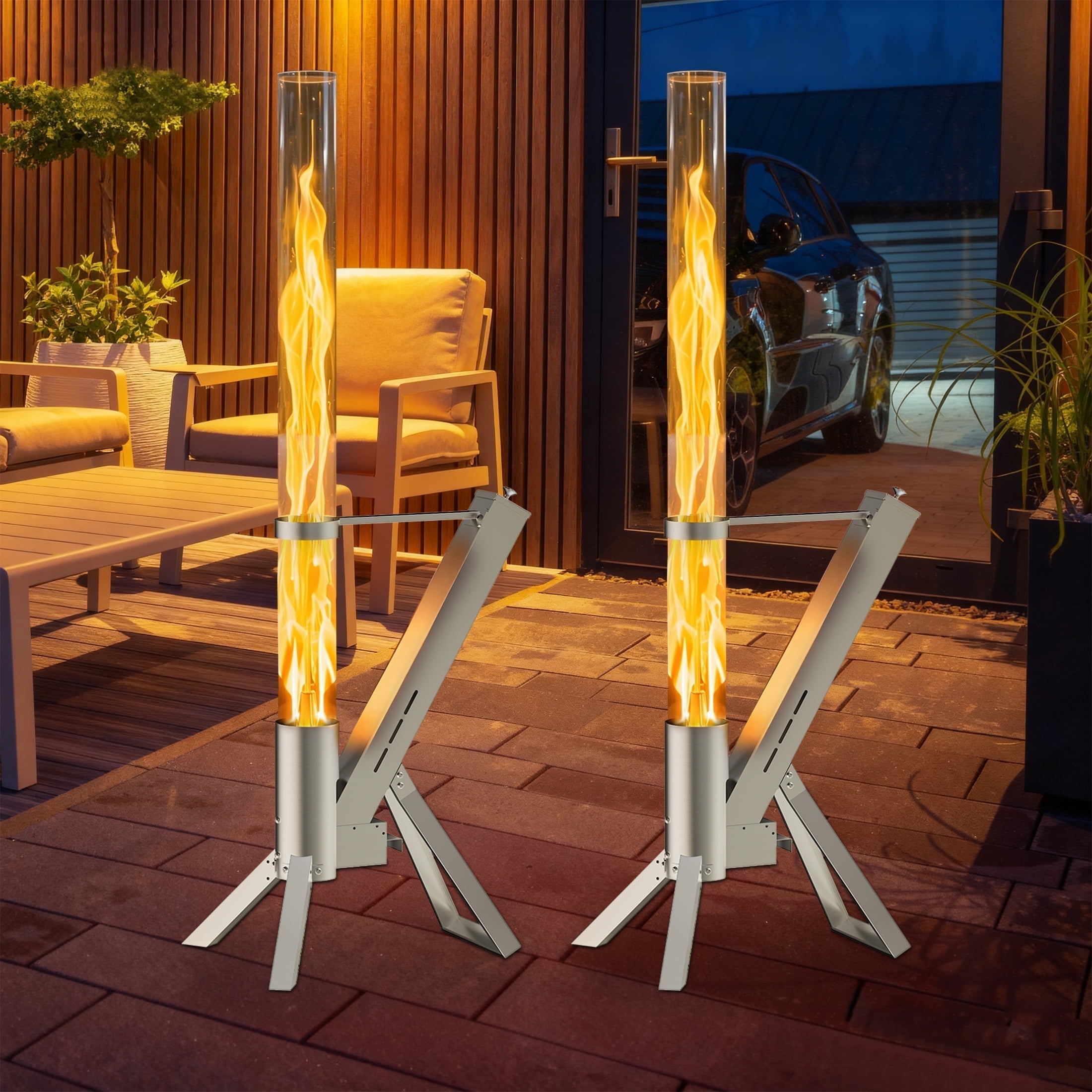 Enyopro Outdoor Wood Pellet Patio Heater, Smokeless Portable Stainless Steel Torch with Observation Chamber (2 Piece Set) pfckp