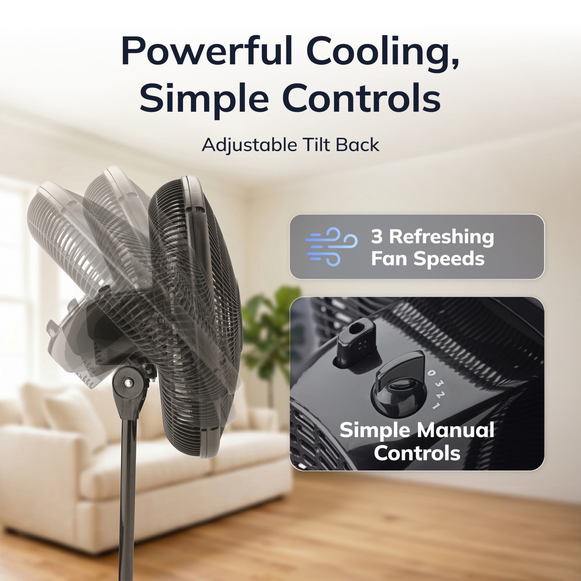 Lasko 16 in Oscillating Pedestal Fan with Adjustable Height and Tilt-Back Head (Black, 47 in Height) 8qr43
