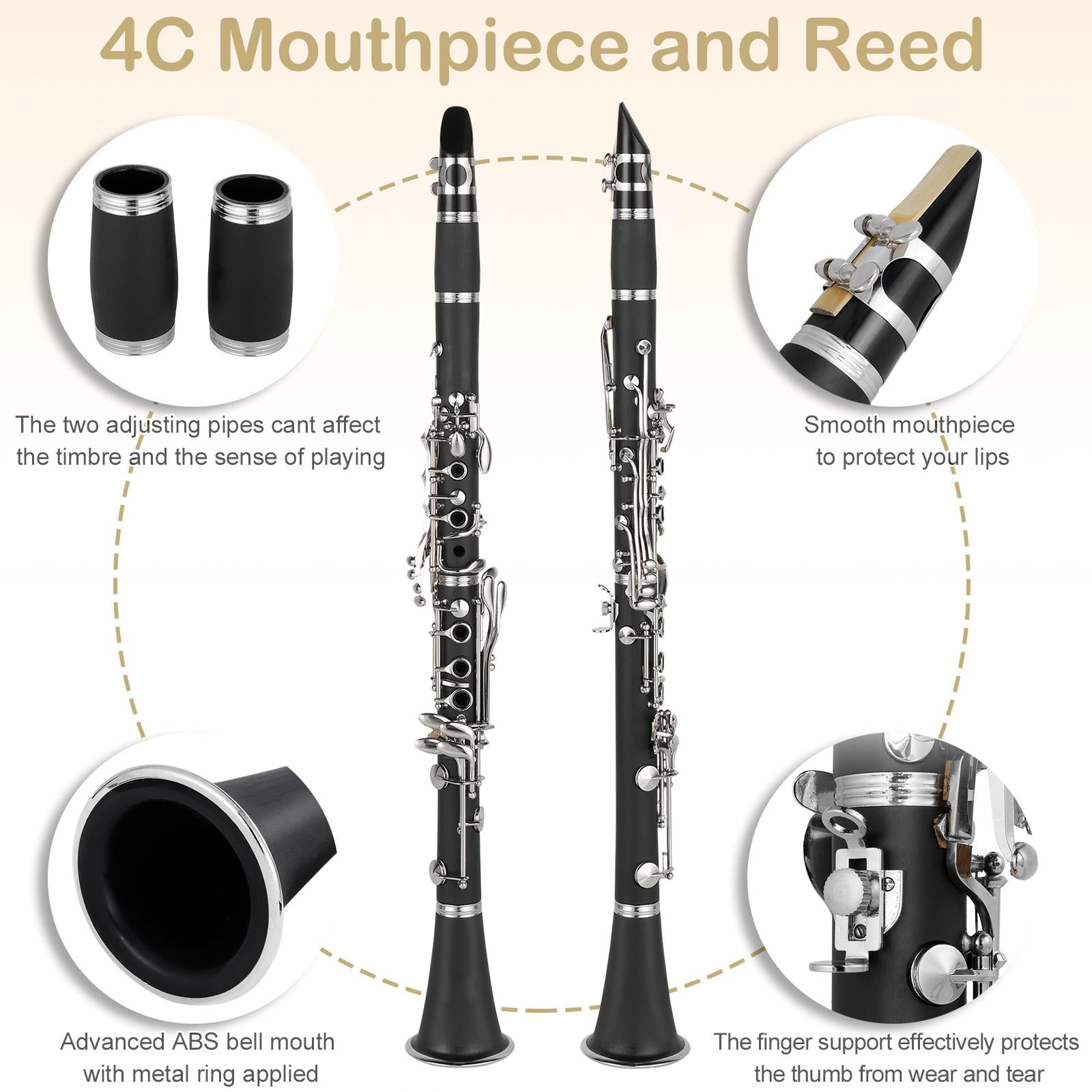 Ktaxon Bb Clarinet Student Woodwind Instrument with Nickel-Plated Keys (Black, 1 Piece) docdm