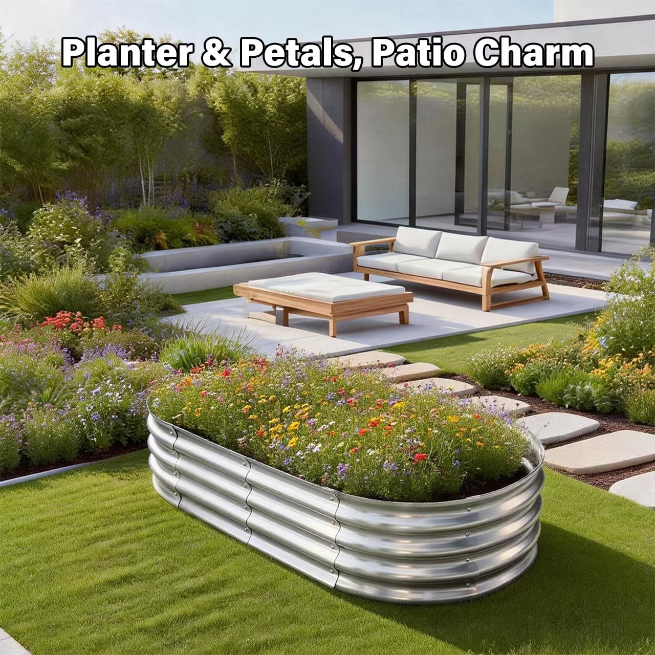 HGD Raised Garden Bed Kit Oval Galvanized Metal Outdoor Planter (Silver, 4x2x1 ft) 67vwk