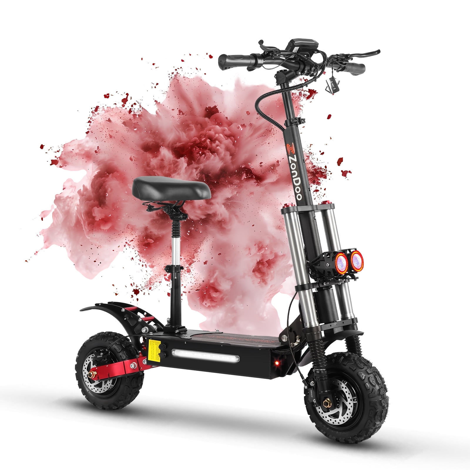 ZonDoo All Terrain Electric Scooter with Seat, Dual Motor High-Speed Commuter (Black, 50 in x 24 in x 55 in) pu39k